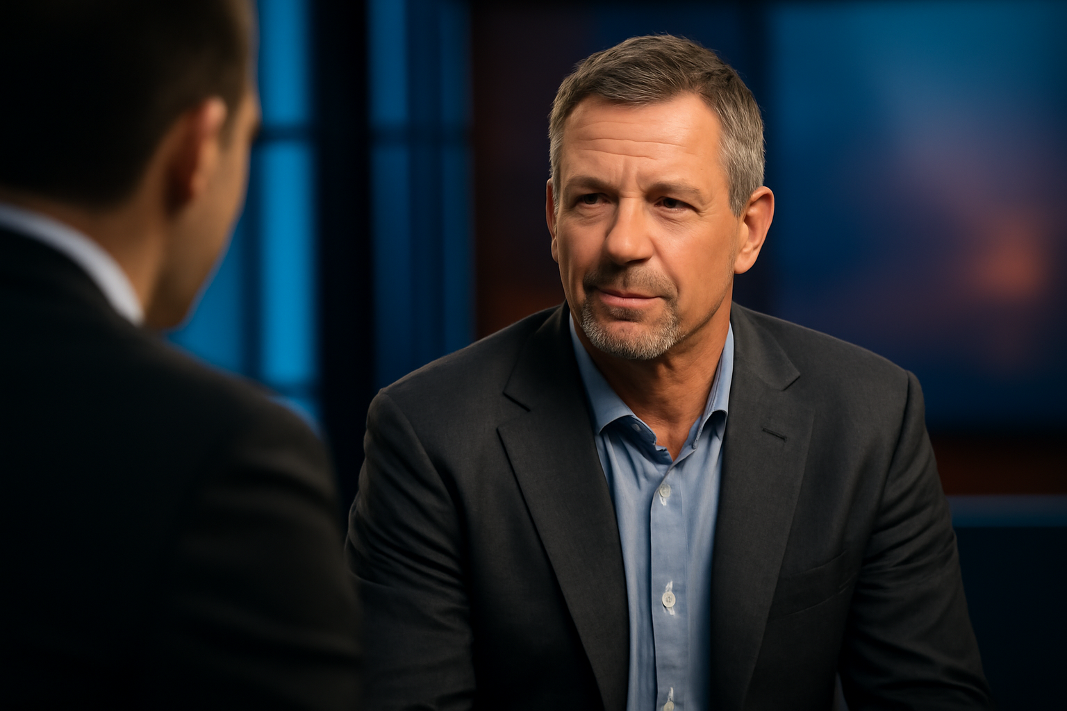 Veteran baseball pitcher seated for a television interview discussing his retirement