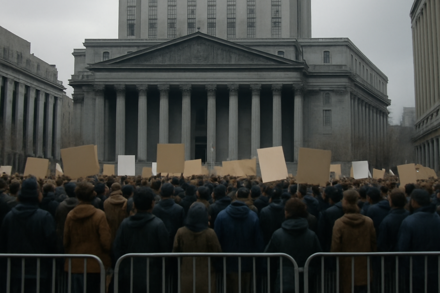 Protesters hold signs outside a federal courthouse in New York during a Maduro hearing