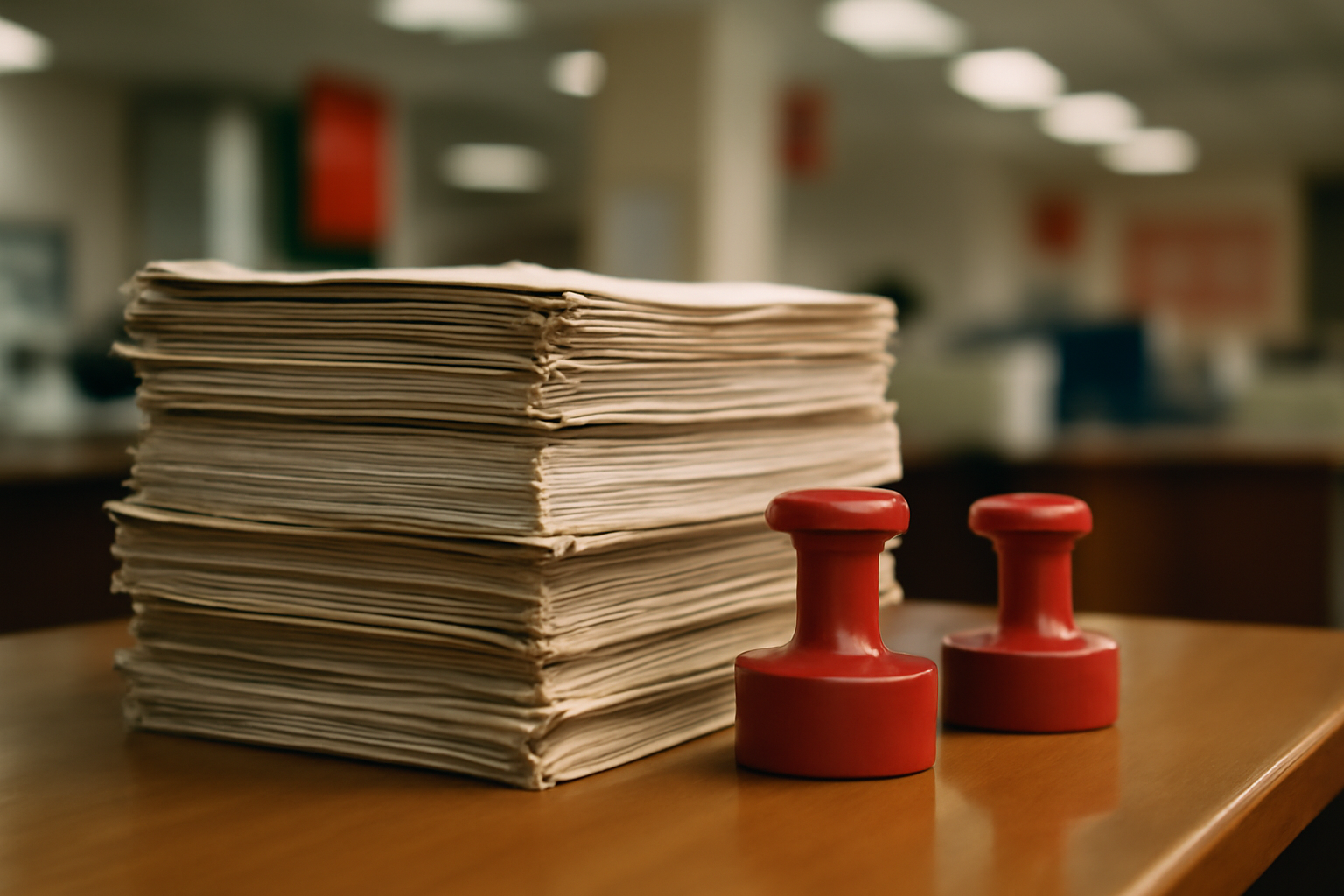 Rows of Chinese government tax ledgers and official stamps on a wooden desk