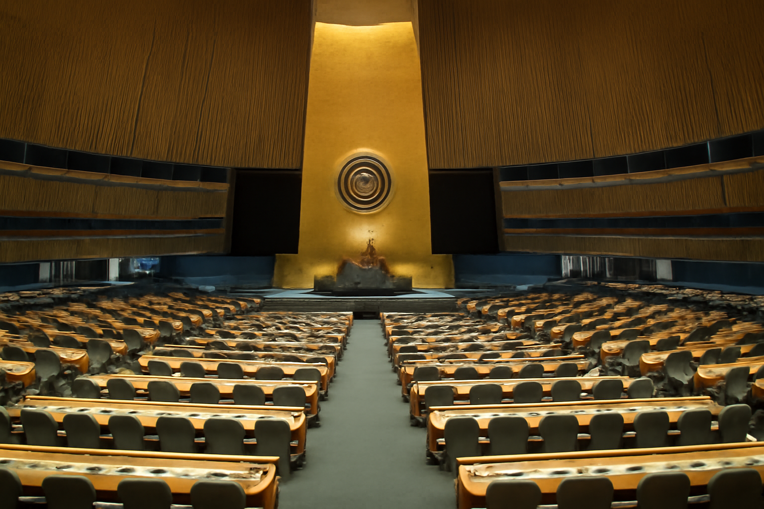 Japan's flag displayed near the United Nations General Assembly podium in New York
