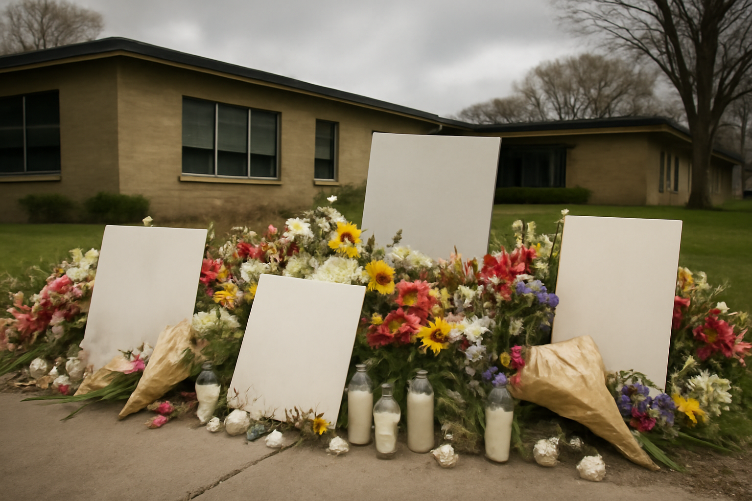 Flowers and candles placed at a memorial outside an elementary school in Bend, Oregon