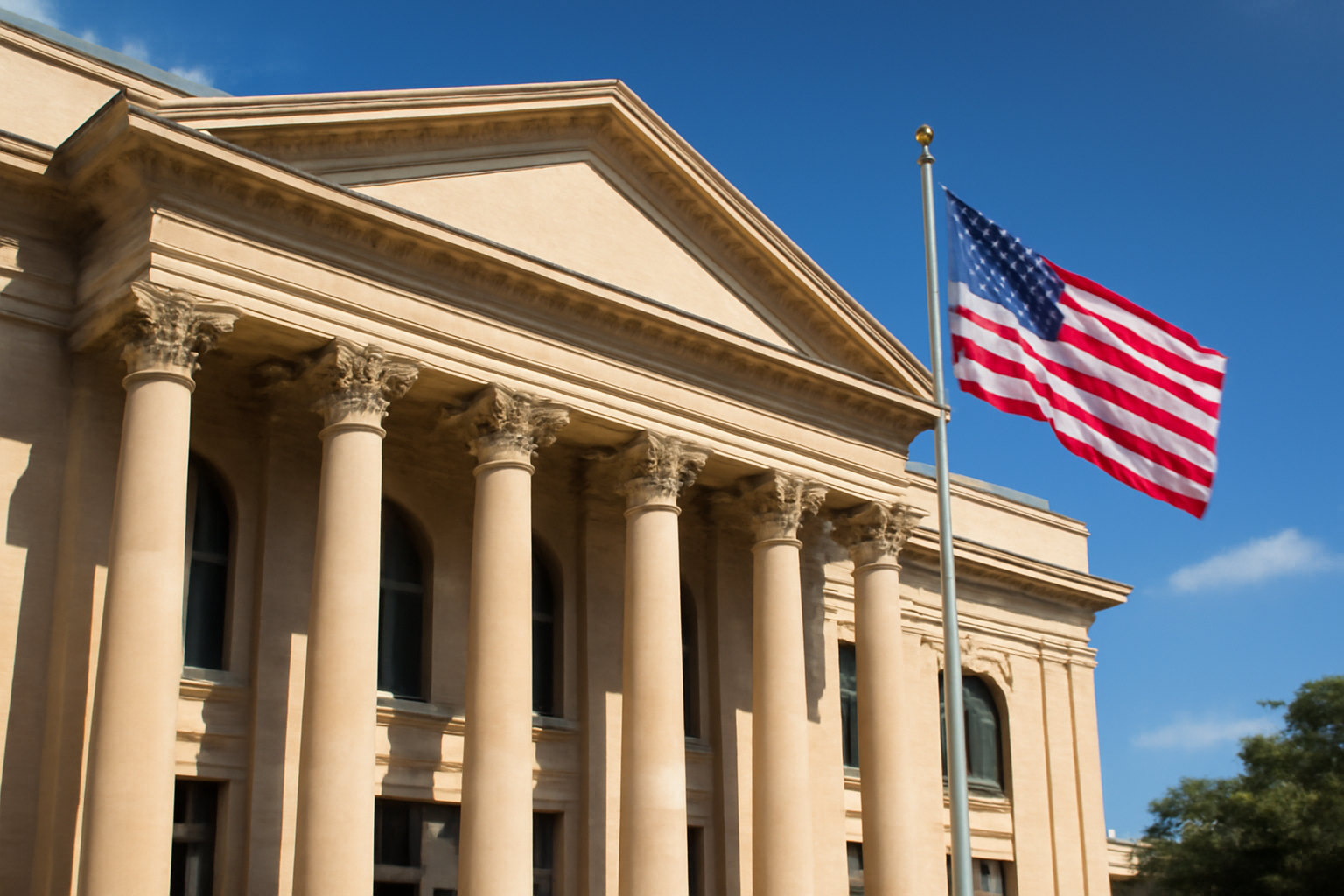 Exterior of a Florida courthouse building under daytime sky