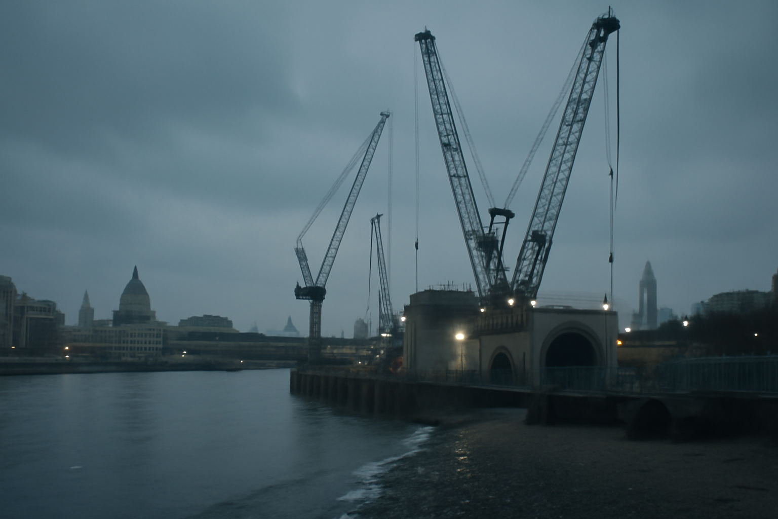 The River Thames flowing through central London near the Tideway Tunnel construction zone