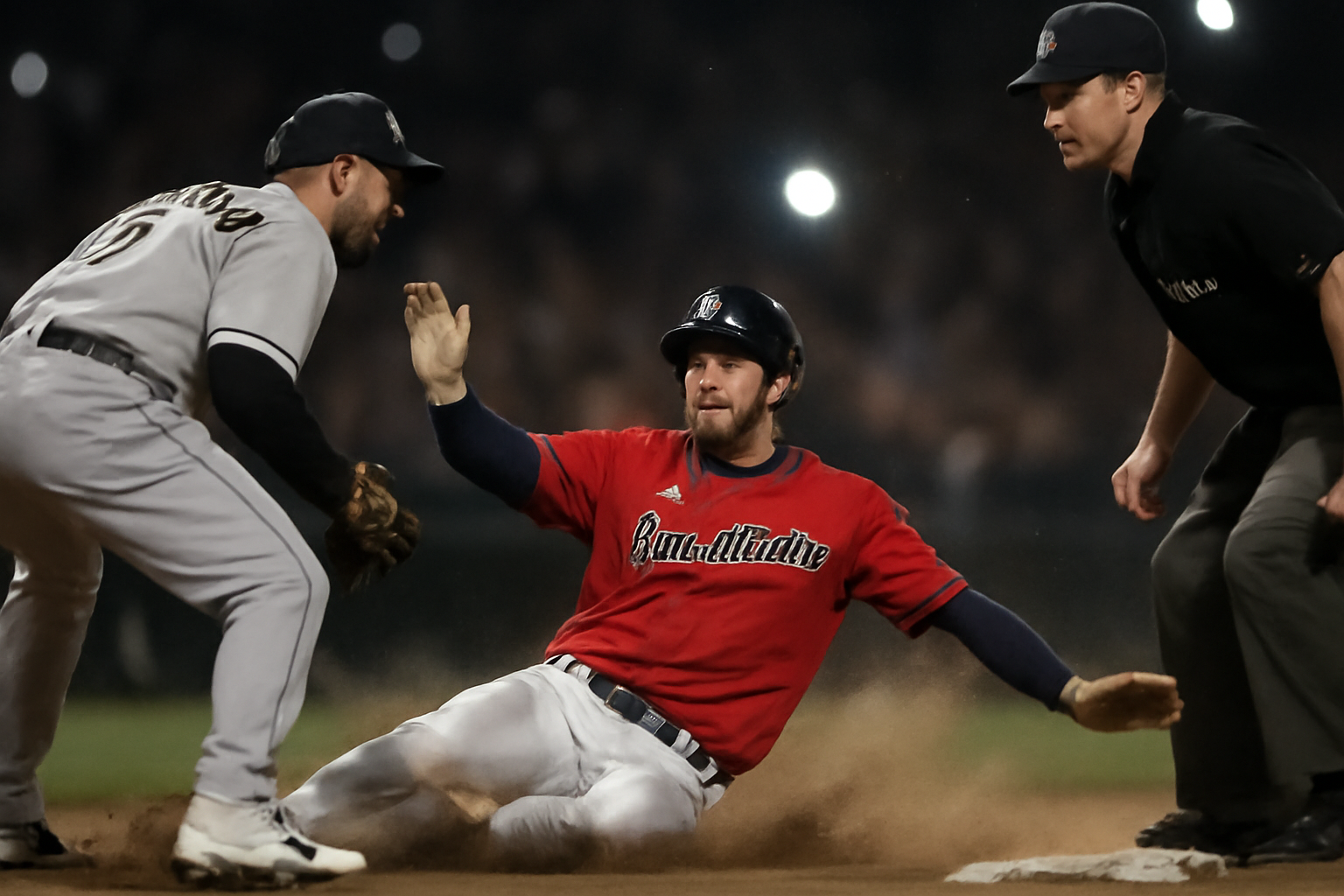 Cleveland Guardians infielder rounding third base during an ALDS playoff game against the Chicago White Sox