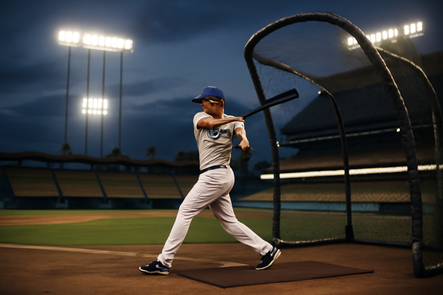 Shohei Ohtani takes batting practice on the field before the Dodgers' NLDS opener