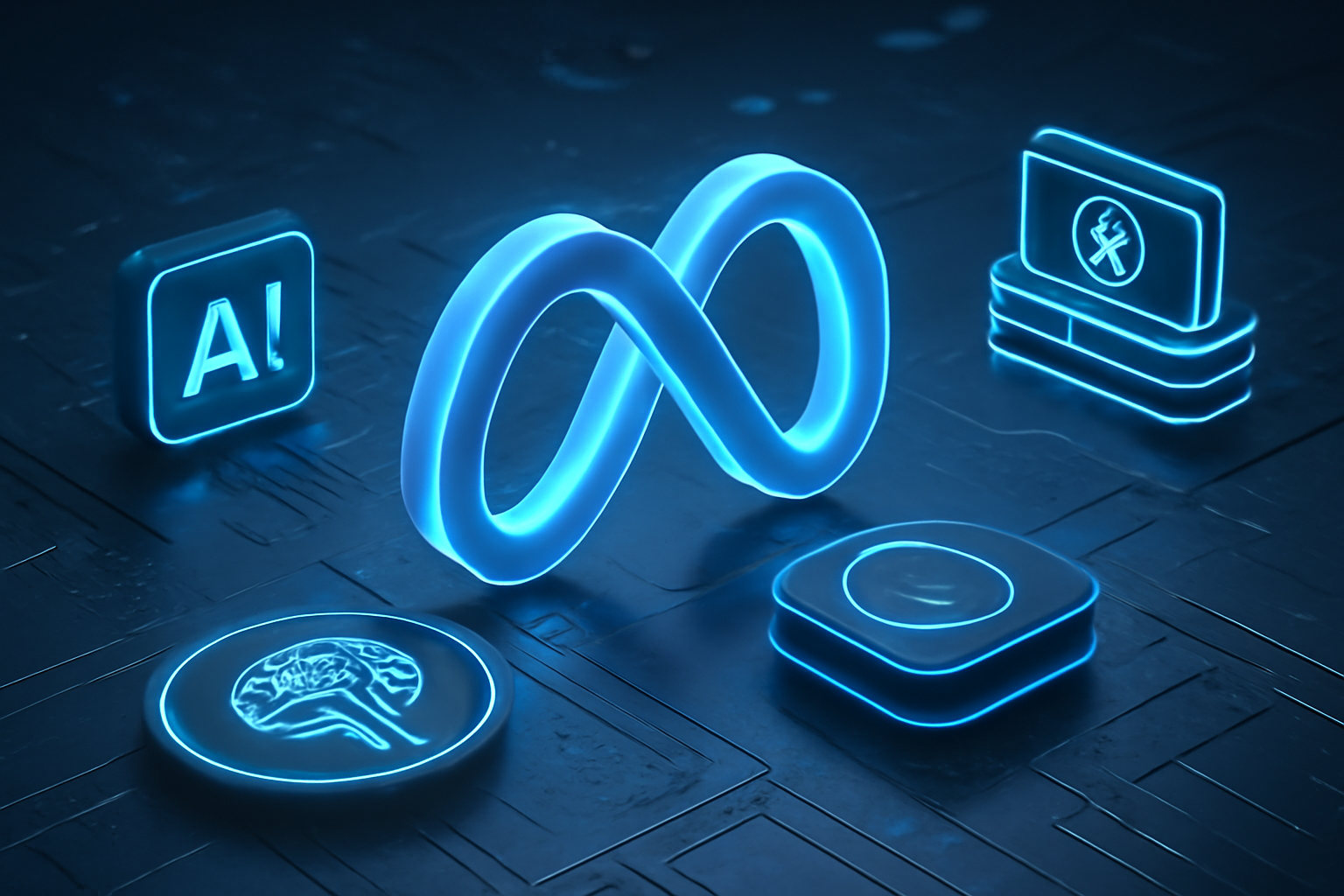 Meta logo with AI and subscription icons
