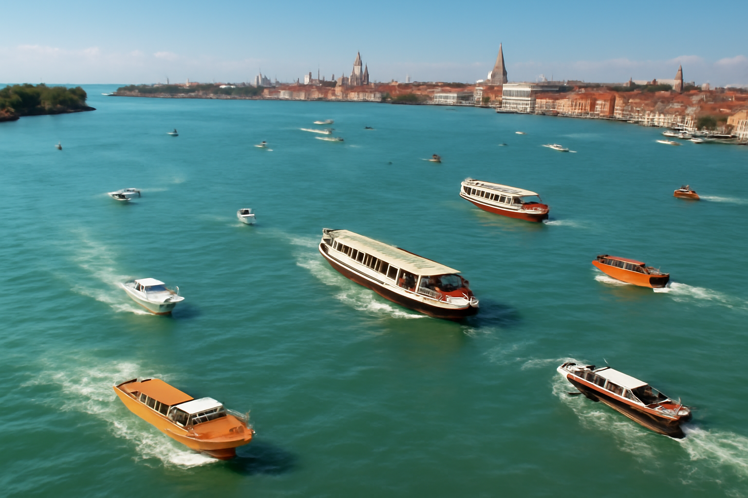 Venetian Lagoon with boats and water taxis
