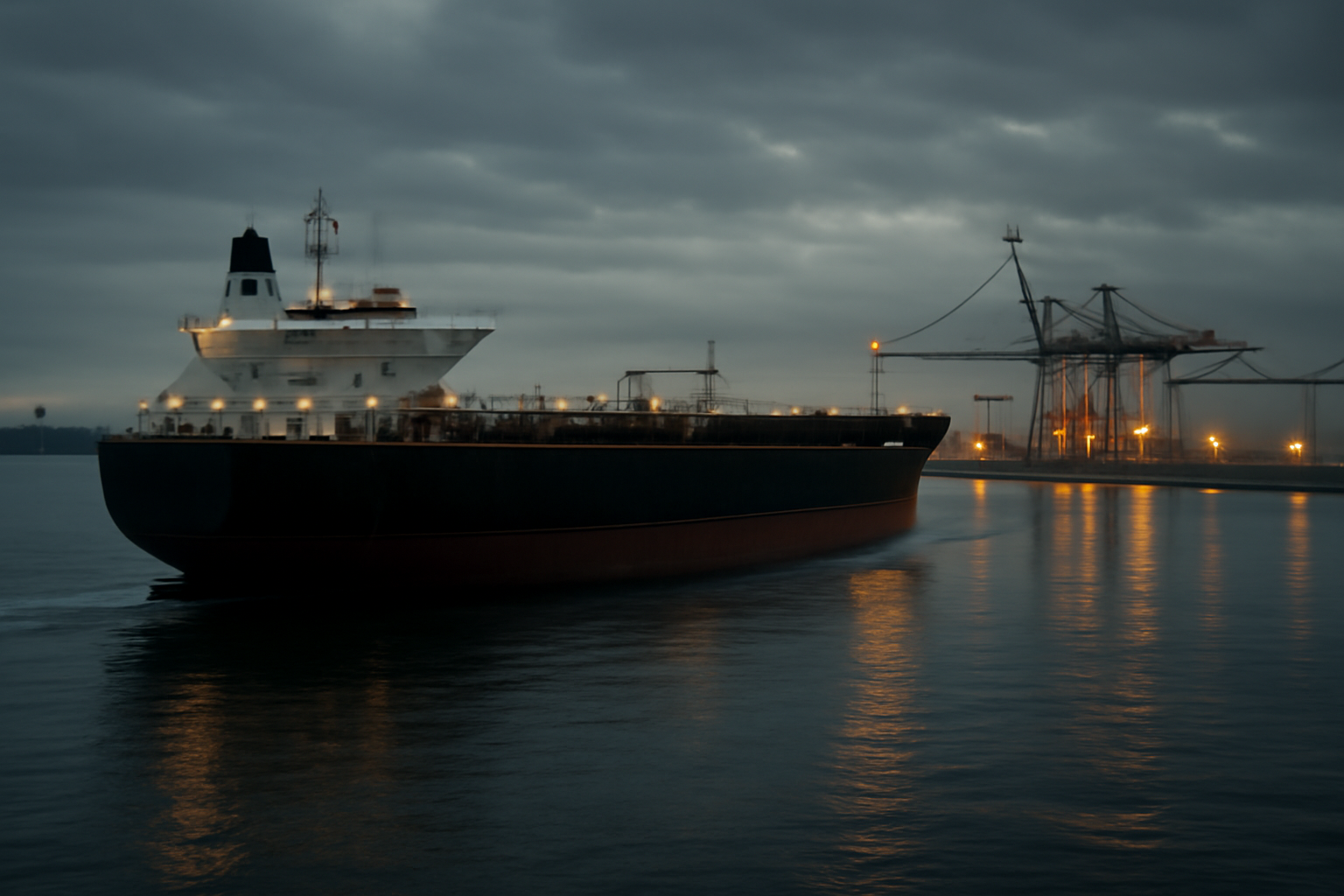 Oil tanker loaded with diesel fuel departing a Russian port terminal