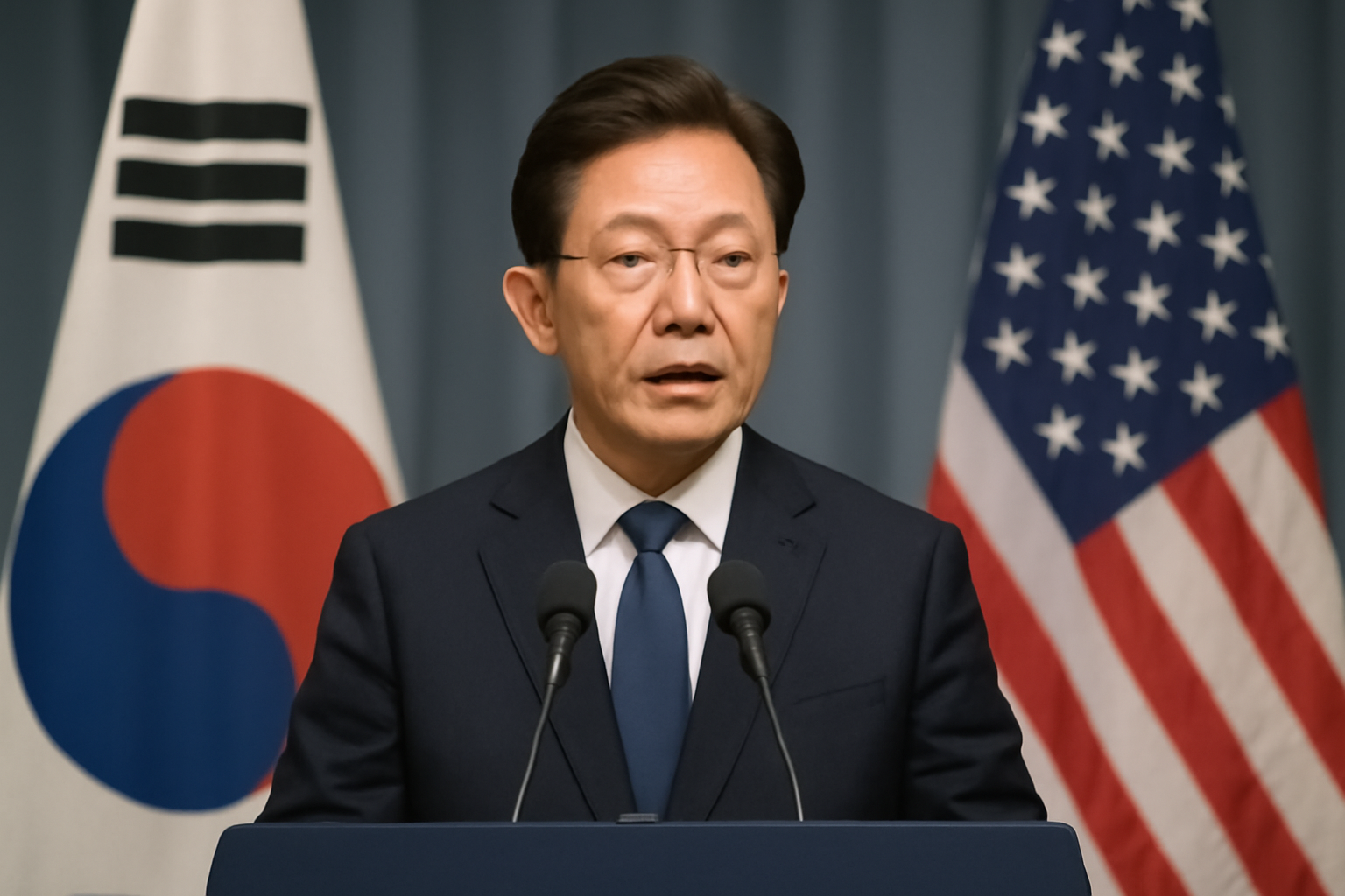South Korean President Lee Jae Myung at a press conference