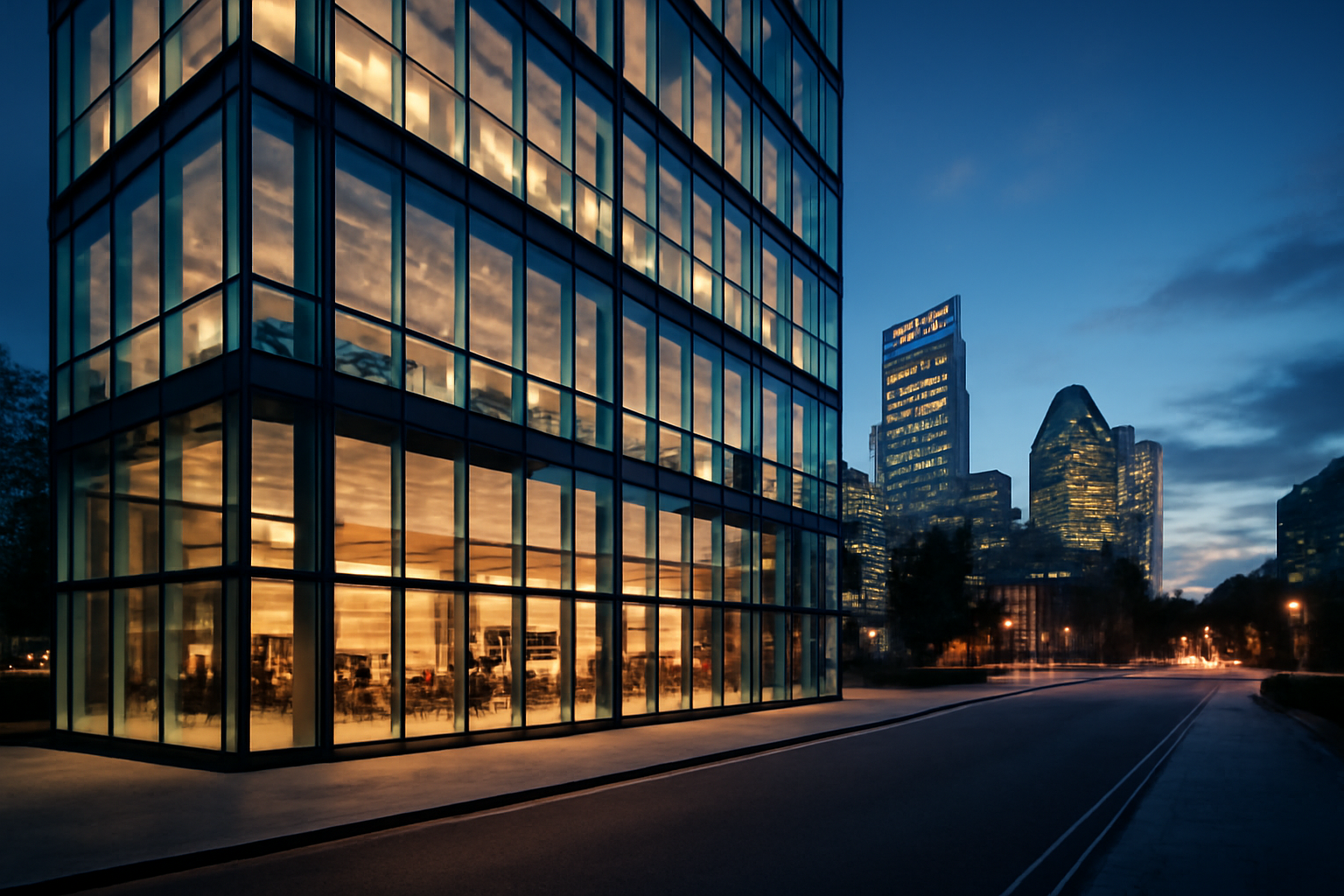 Exterior signage of a modern digital bank office building in London with glass facade