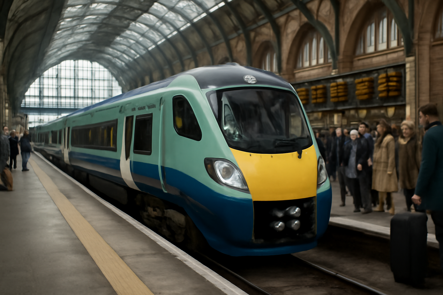 A Chiltern Railways train in new Great British Railways livery at a London station platform
