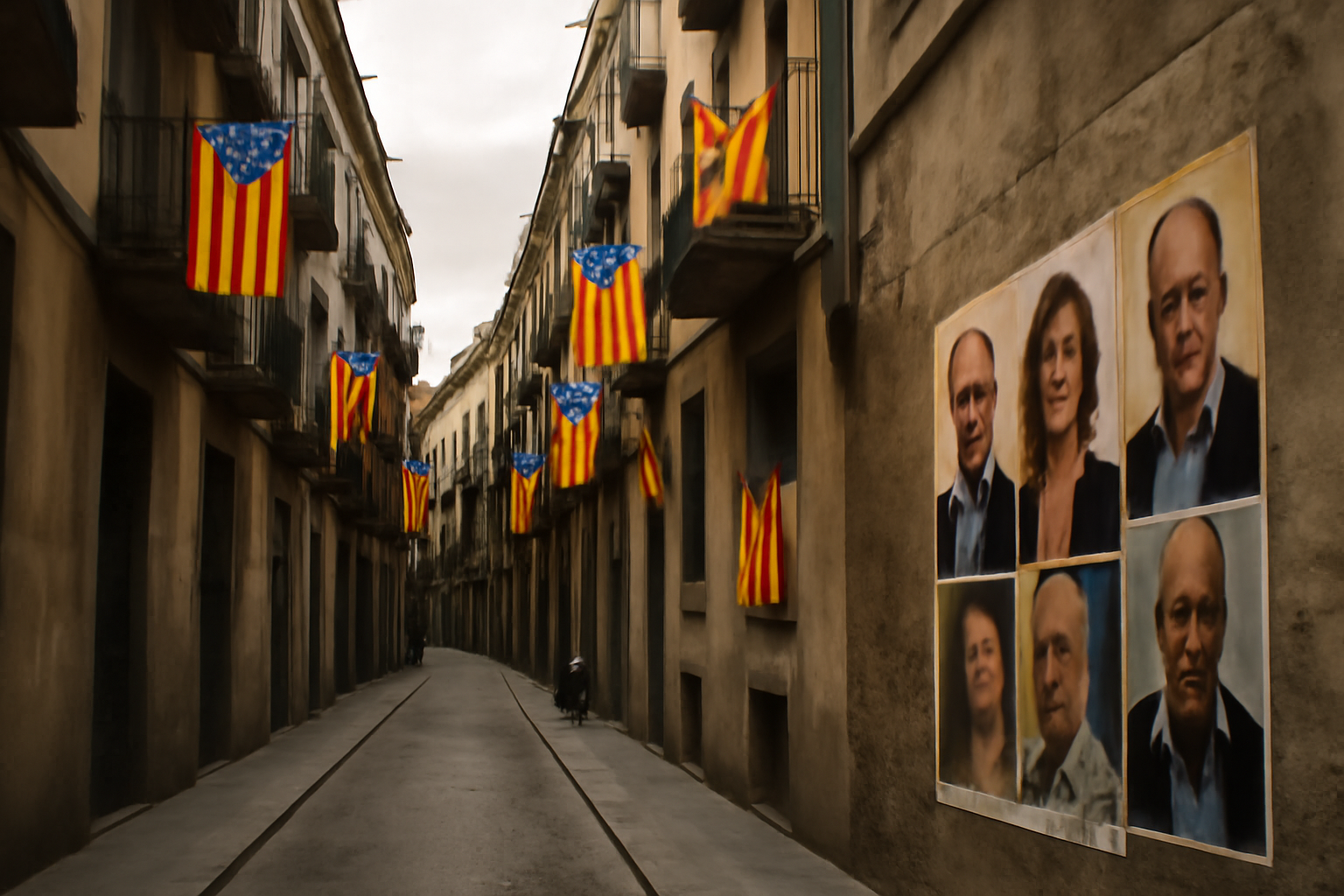Catalan flags and campaign posters in a Barcelona street ahead of Spain's November election