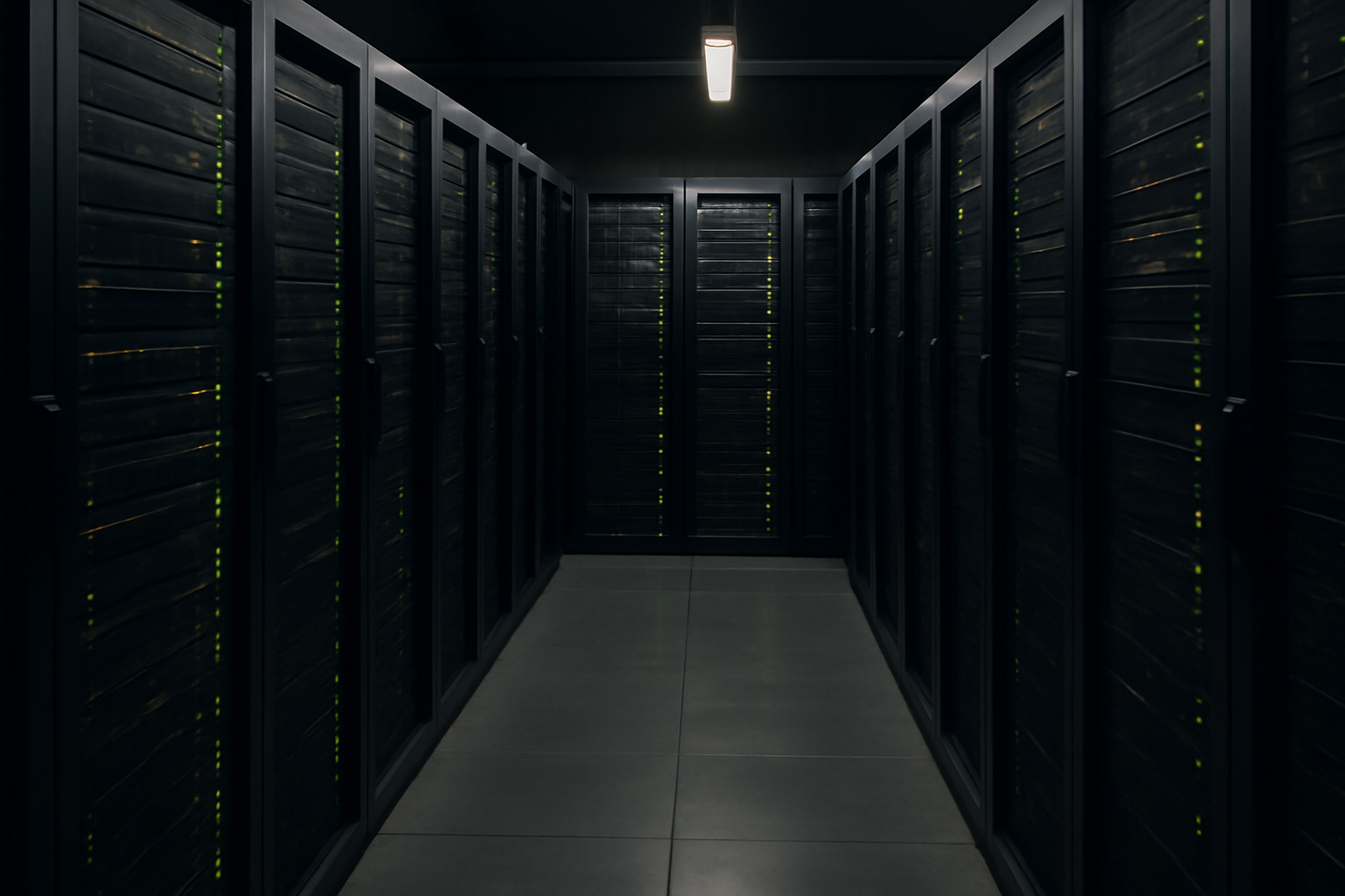 Rows of server racks running cryptographic computations in a university data center