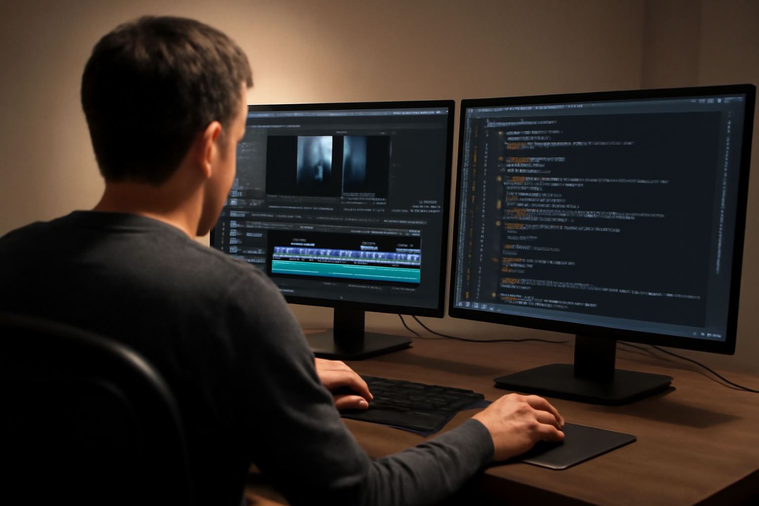 Split screen comparing a video editing timeline interface to an open source clone of the same layout