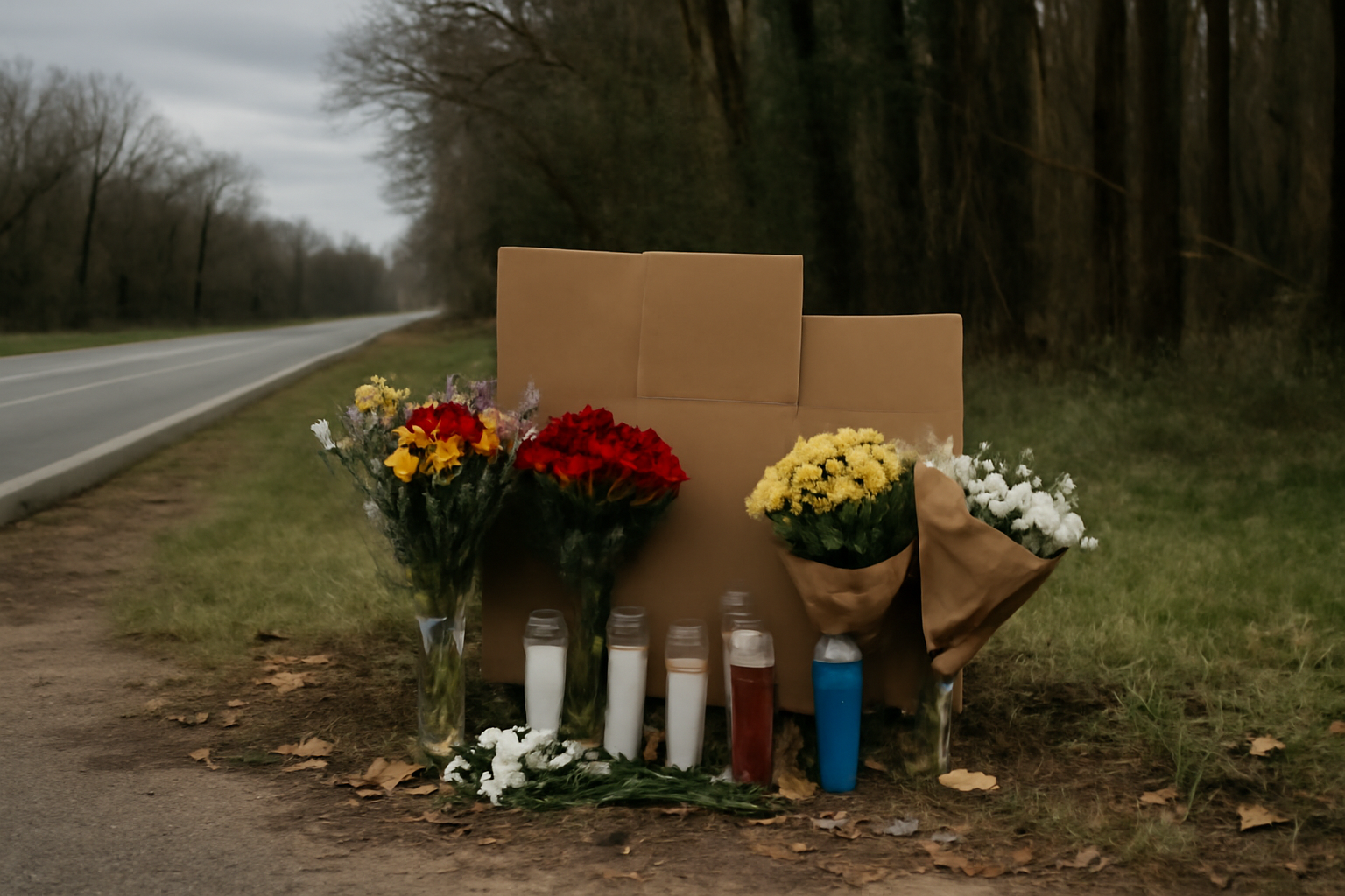 Flowers and candles left at a memorial site in Jackson, Mississippi