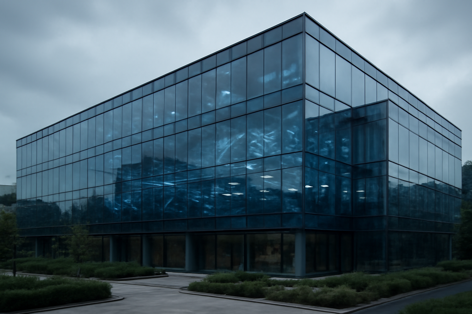 Meta corporate office signage with abstract AI network graphics in the background