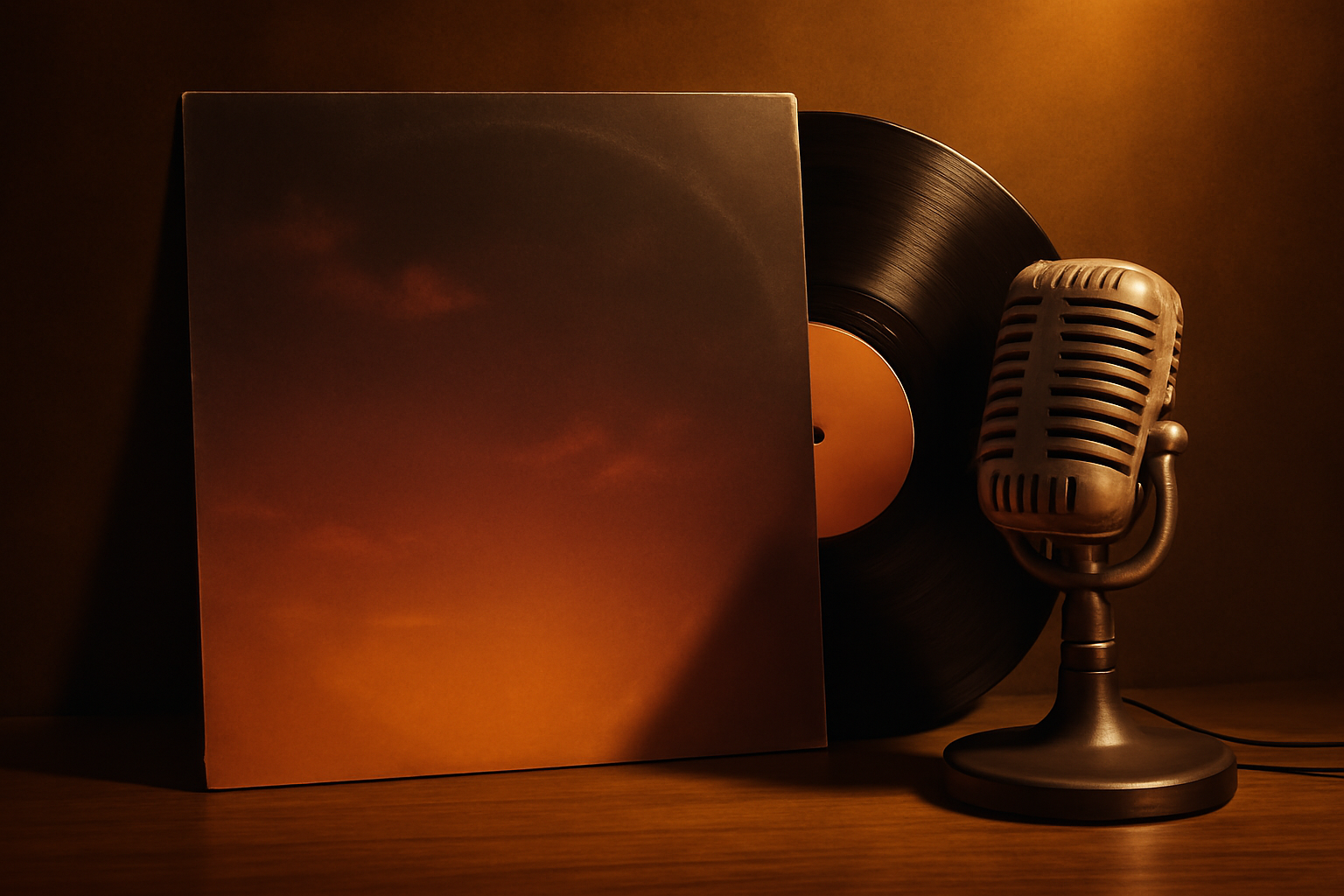 A vintage record sleeve and microphone evoking 1980s R&B radio