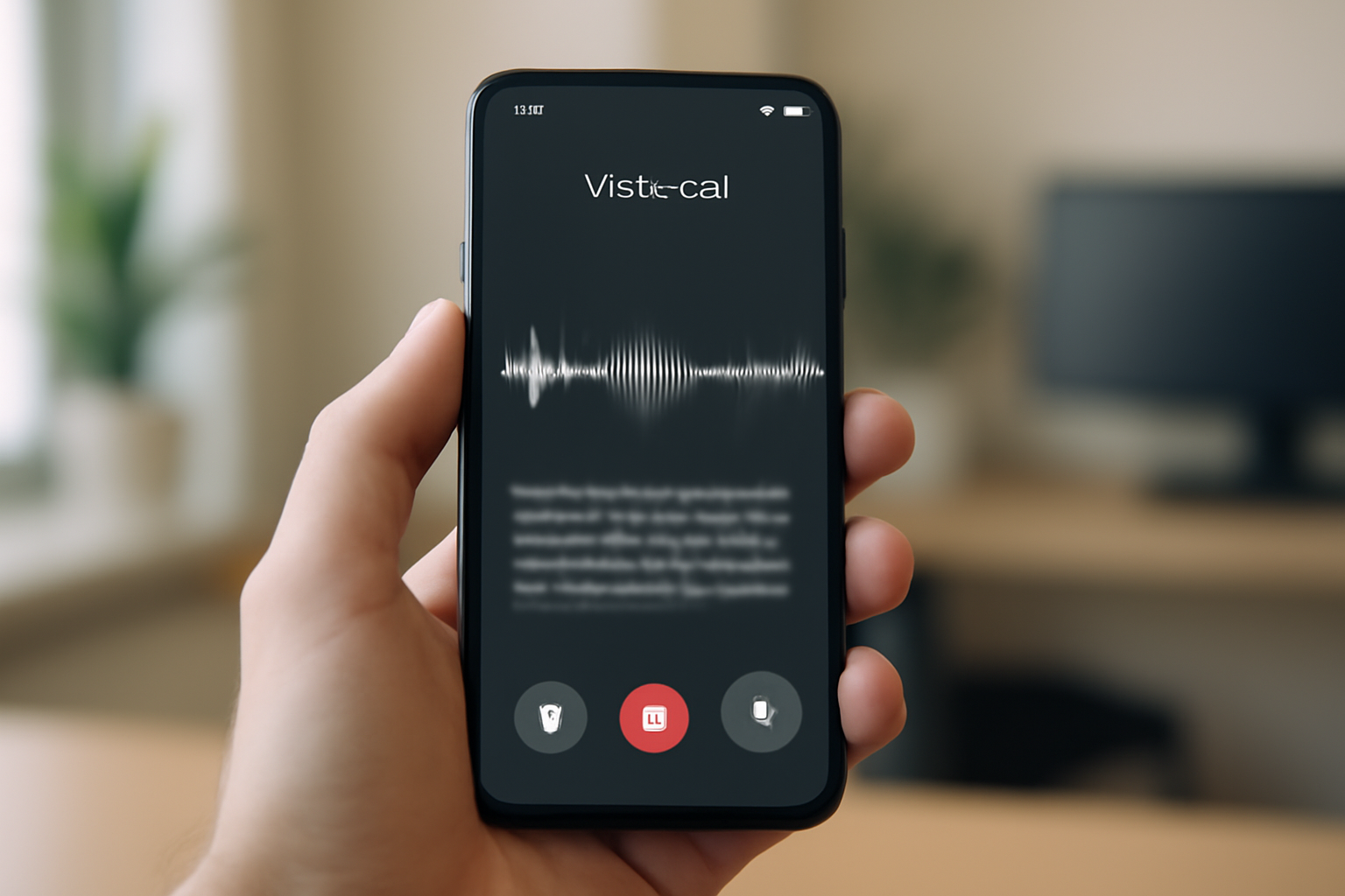 A smartphone screen showing an AI voice assistant call interface with a live transcript