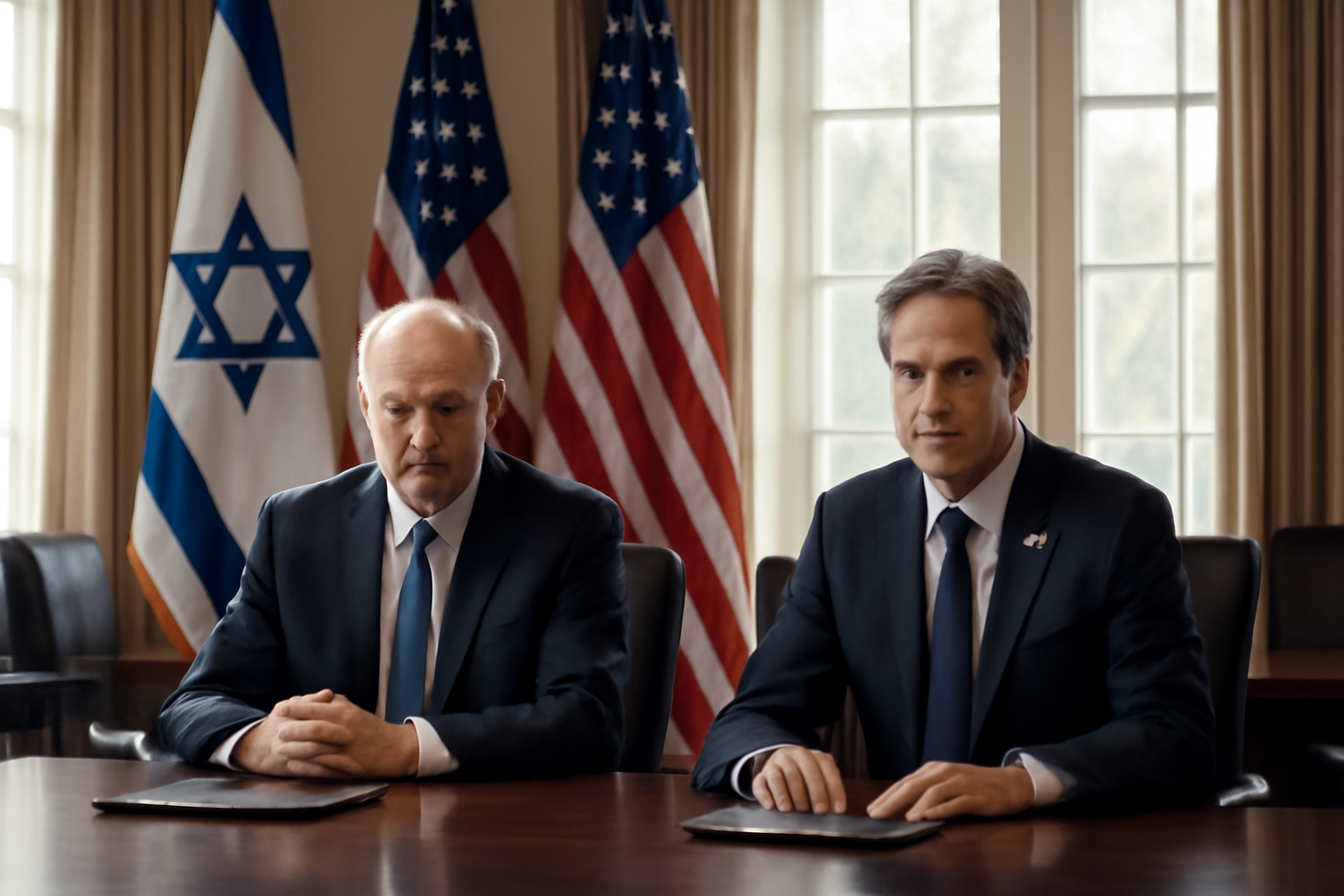 Israeli and American officials seated together in a formal government chamber