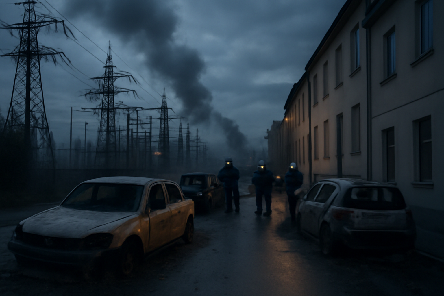 Burned vehicles in a residential street after a Russian strike on Kharkiv
