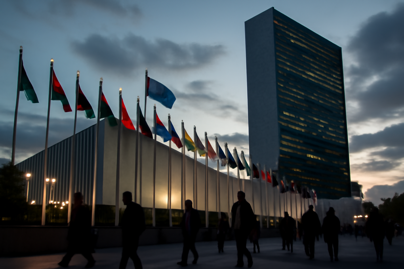 Australian and world flags outside the United Nations headquarters in New York during the General Assembly