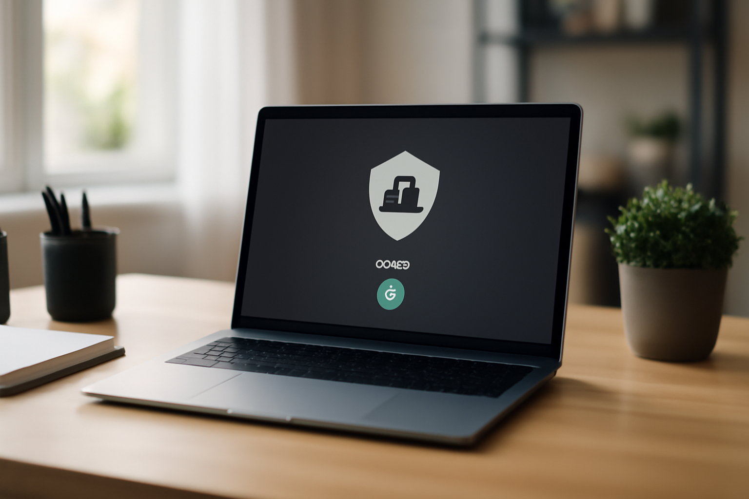 Laptop screen displaying a VPN connection status window in a home office setting