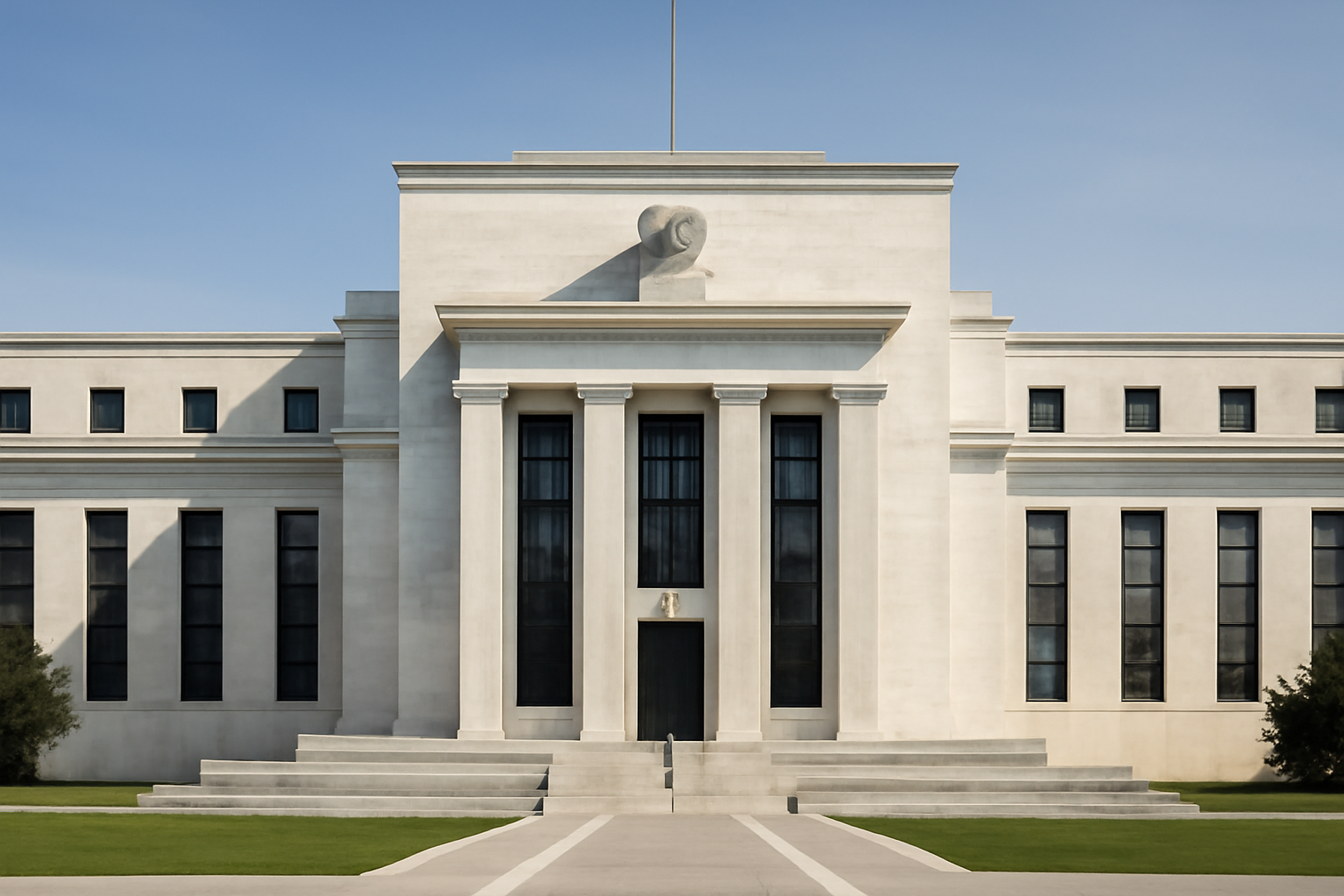 Federal Reserve building exterior in Washington under a clear sky