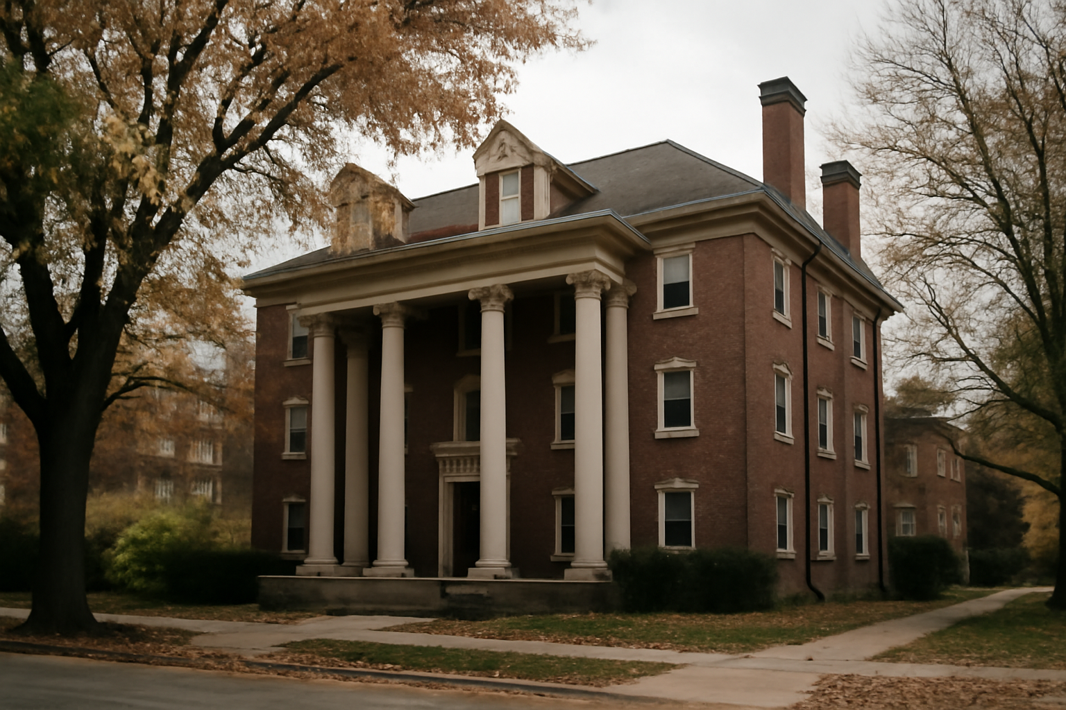 Exterior of the former Chi Phi fraternity house near Cornell University in Ithaca, New York