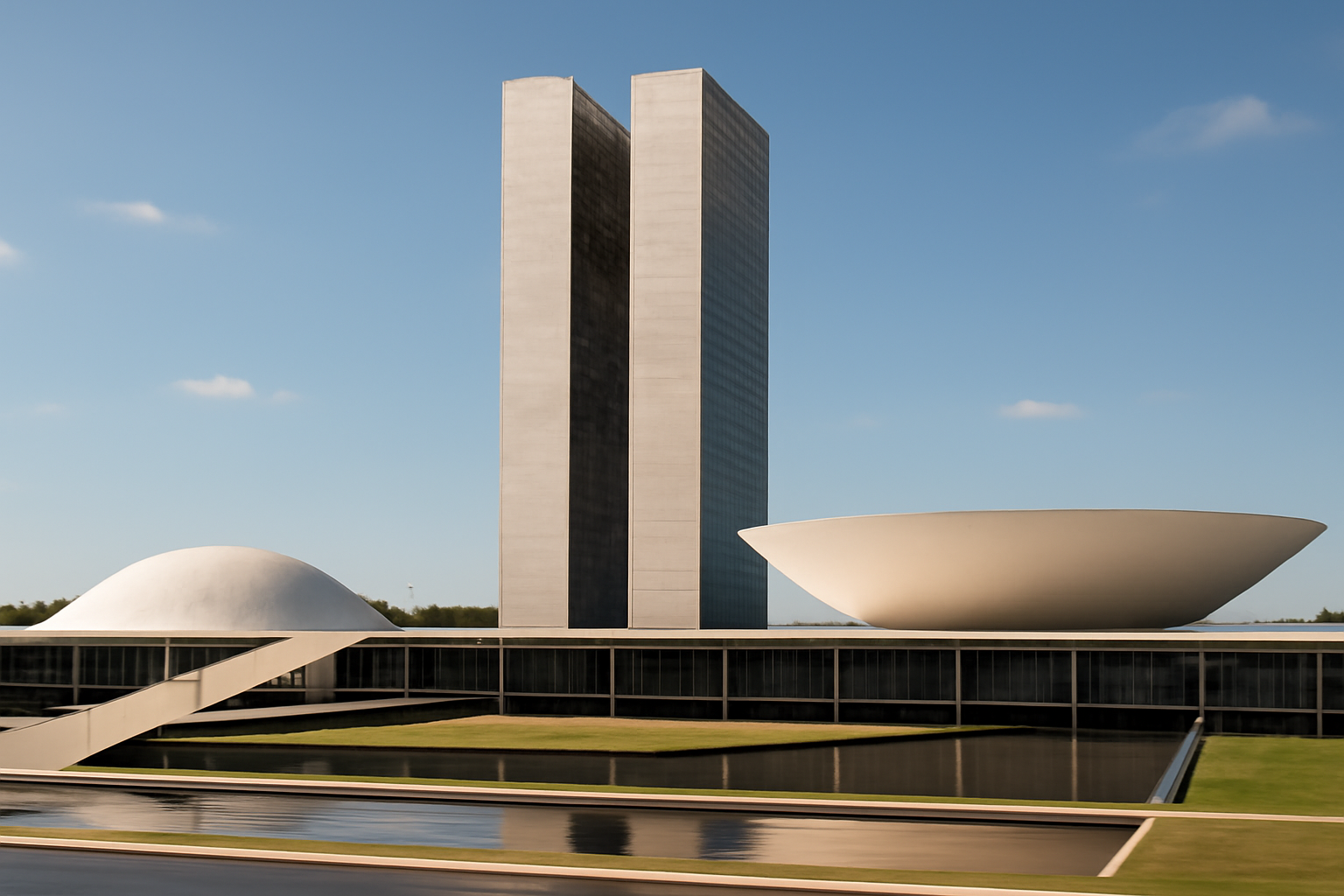 Exterior view of Brazil's National Congress building in Brasília under daylight