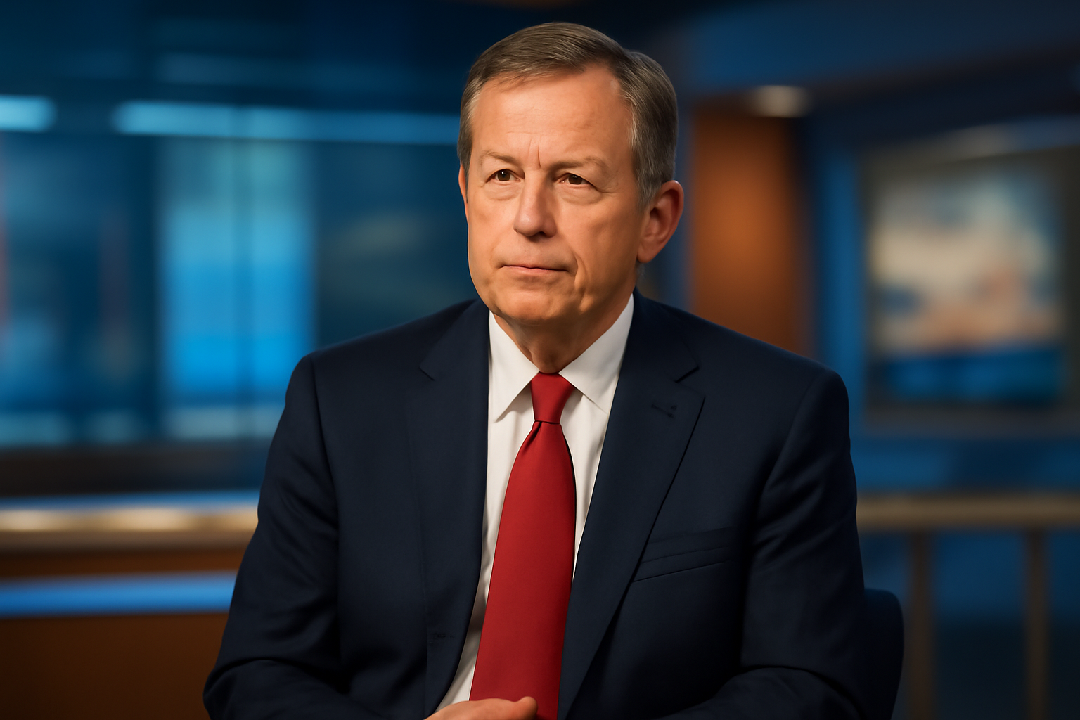 A U.S. senator in a dark suit speaking during a televised Sunday morning news interview