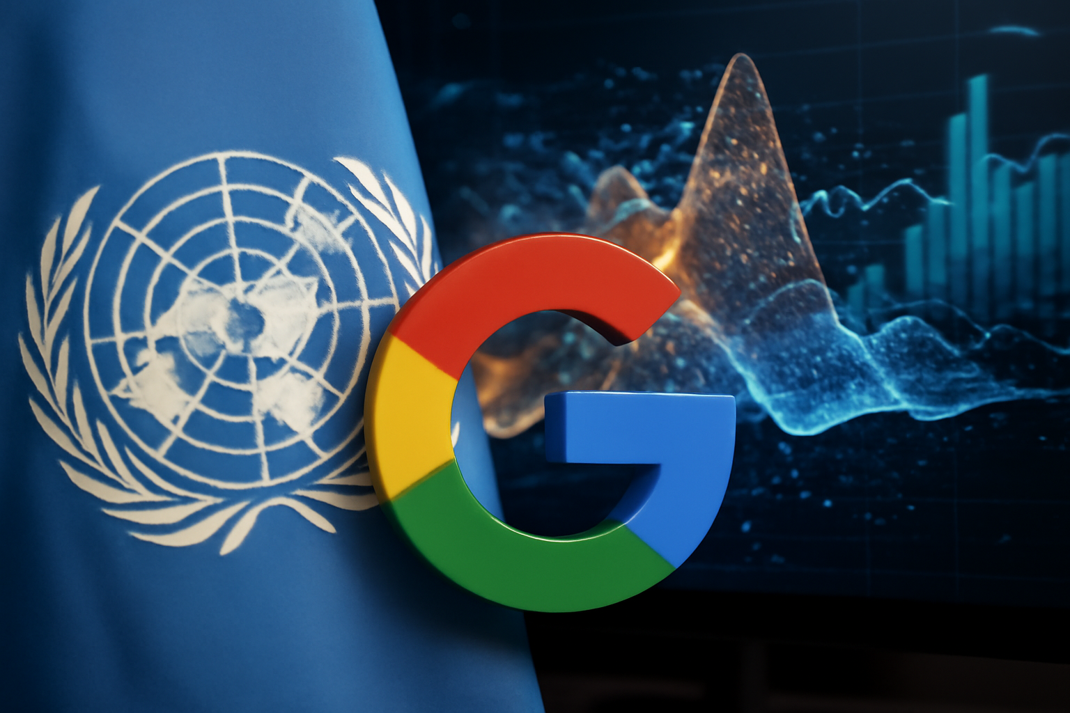 UN and Google logos with AI data visualization