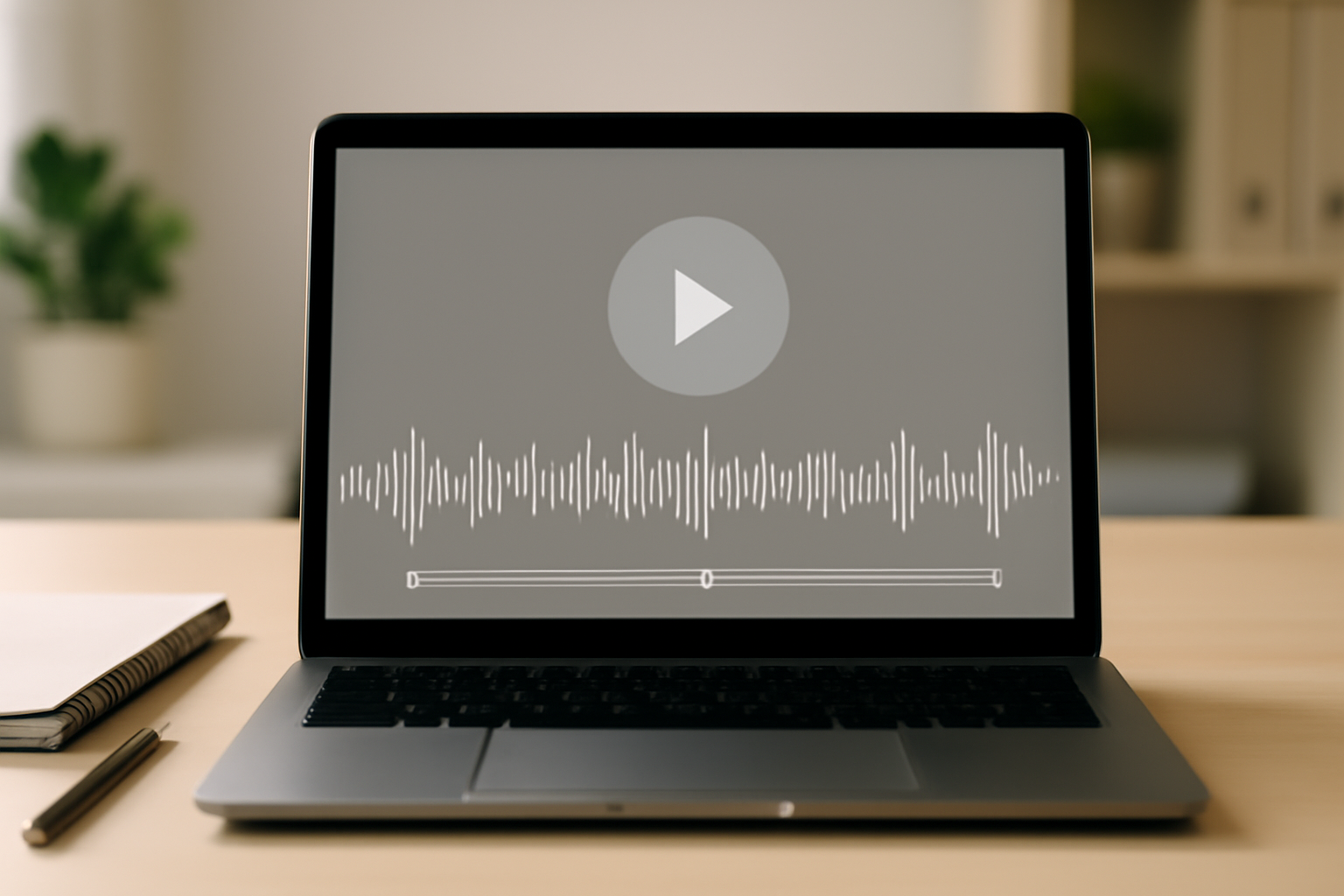 Bloomberg audio podcast listing page shown on a laptop screen in an editorial setting