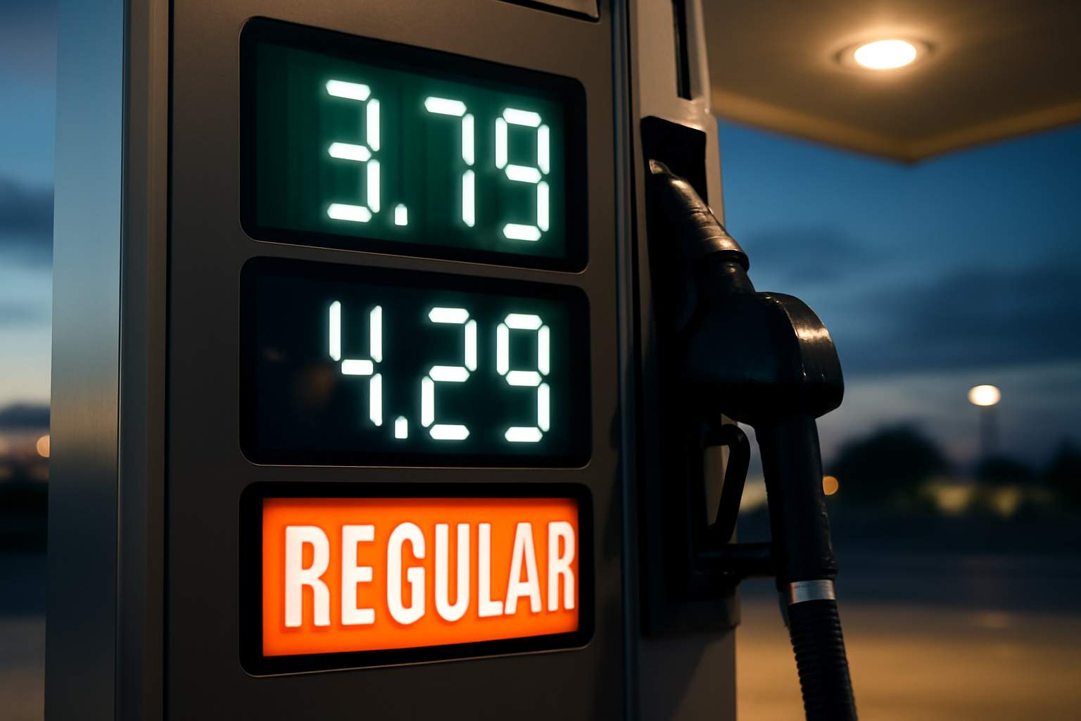 Fuel pump display at a U.S. gas station showing a higher per-gallon price for diesel than for regular gasoline