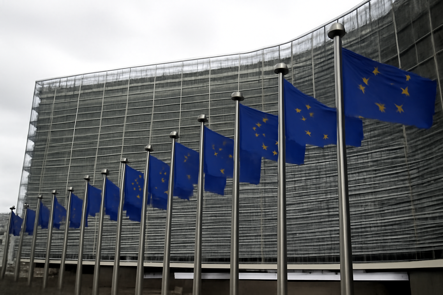 European Union flags outside the Berlaymont building in Brussels