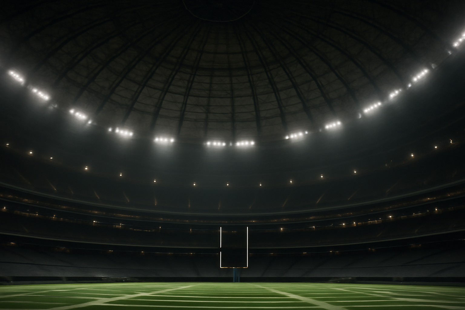 Interior of the Alamodome showing the stadium rafters above the football field during a pregame ceremony