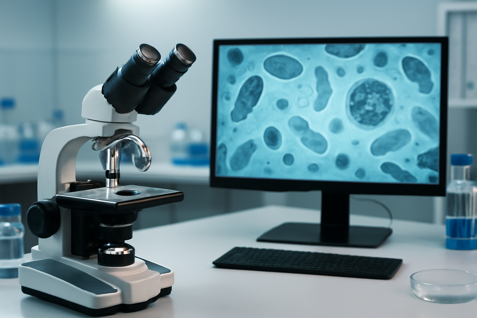 Microscope video still showing a roundworm near a single-celled Dileptus organism