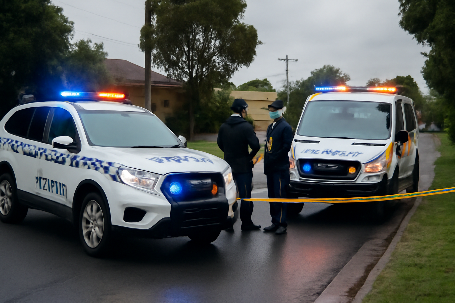 Emergency vehicles parked on a suburban street north of Sydney following a crash