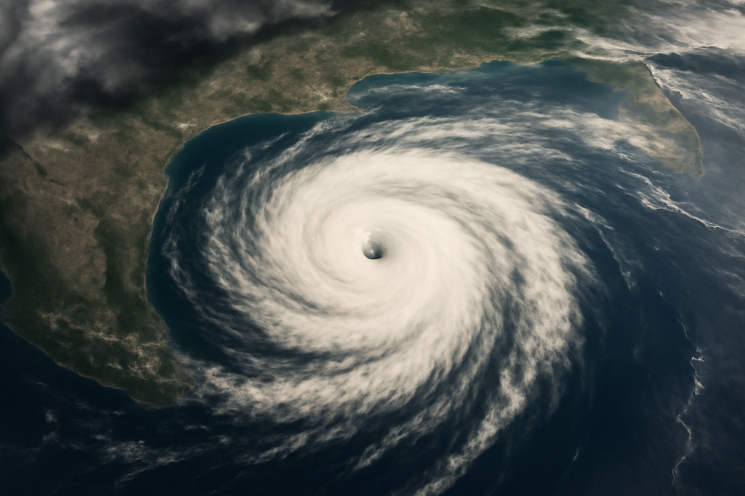 Satellite view of Hurricane Isaias spinning over the Gulf of Mexico approaching the Florida Panhandle
