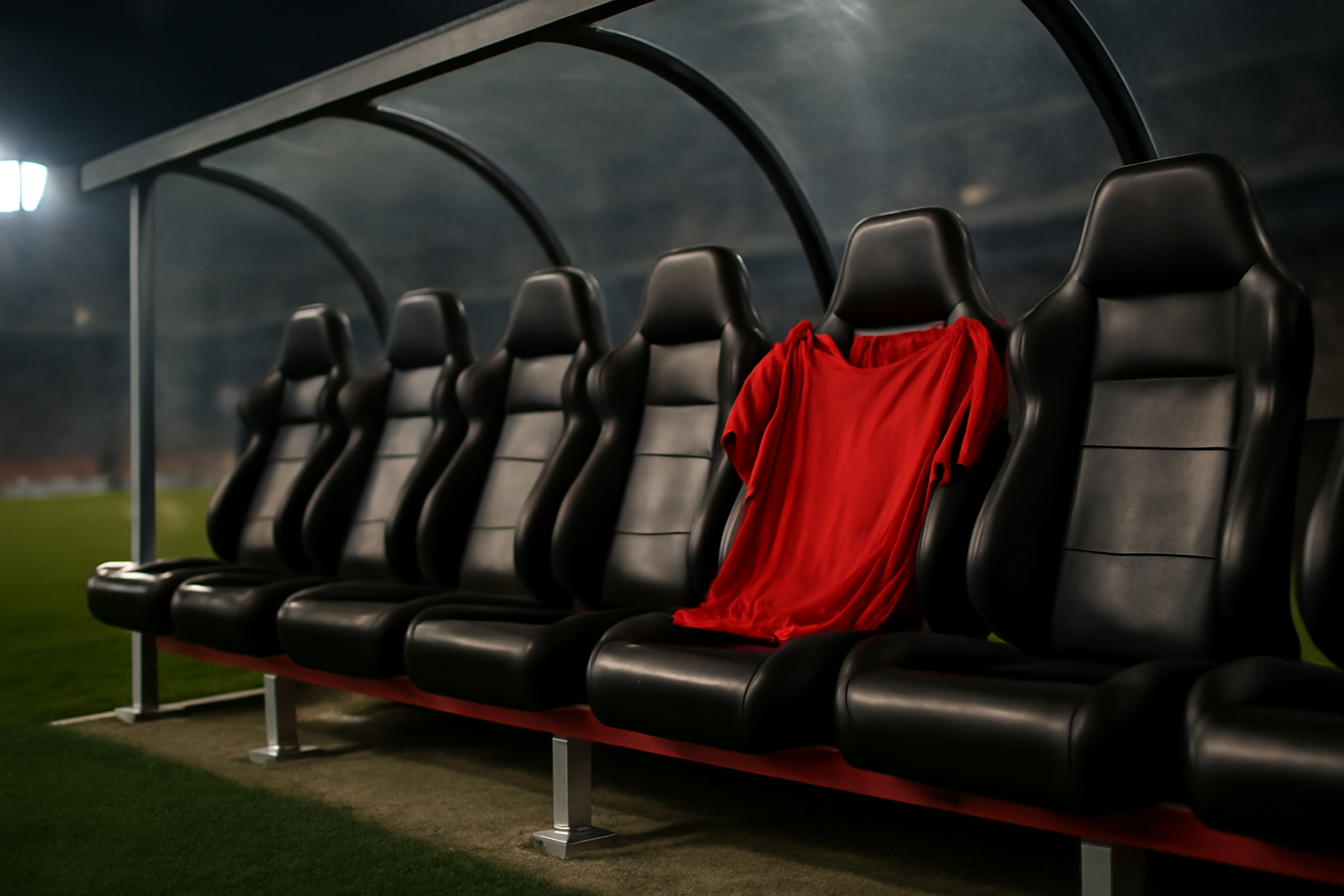 Empty national team dugout bench with a Portugal jersey draped over a seat