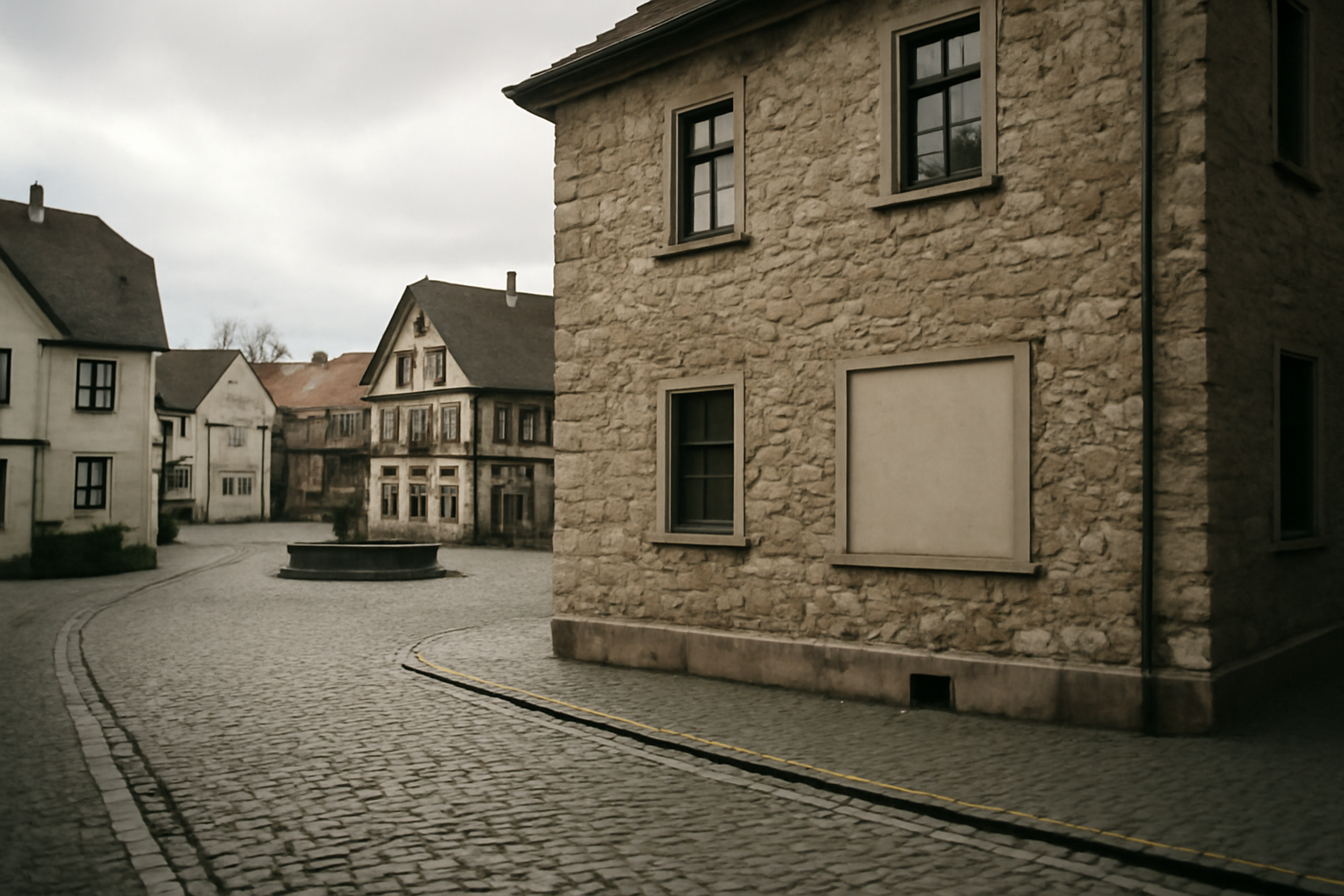 A weathered brass memorial plaque mounted on a stone wall in a German town square