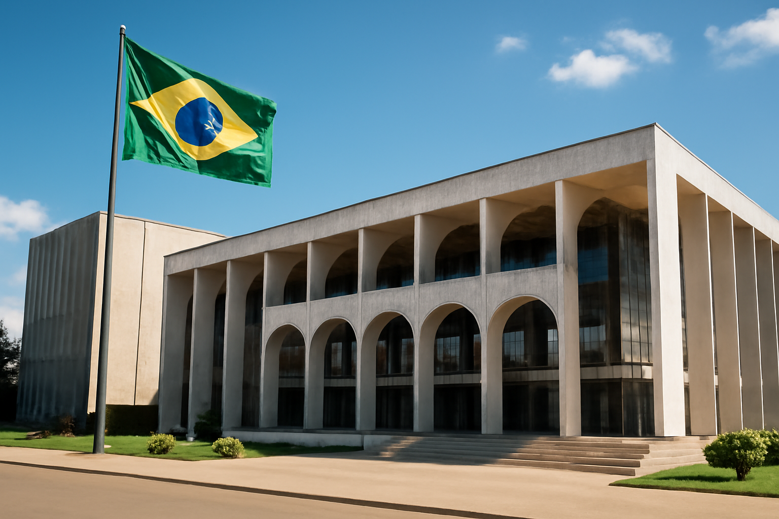 Exterior of Brazil's Superior Electoral Court building in Brasília with national flag