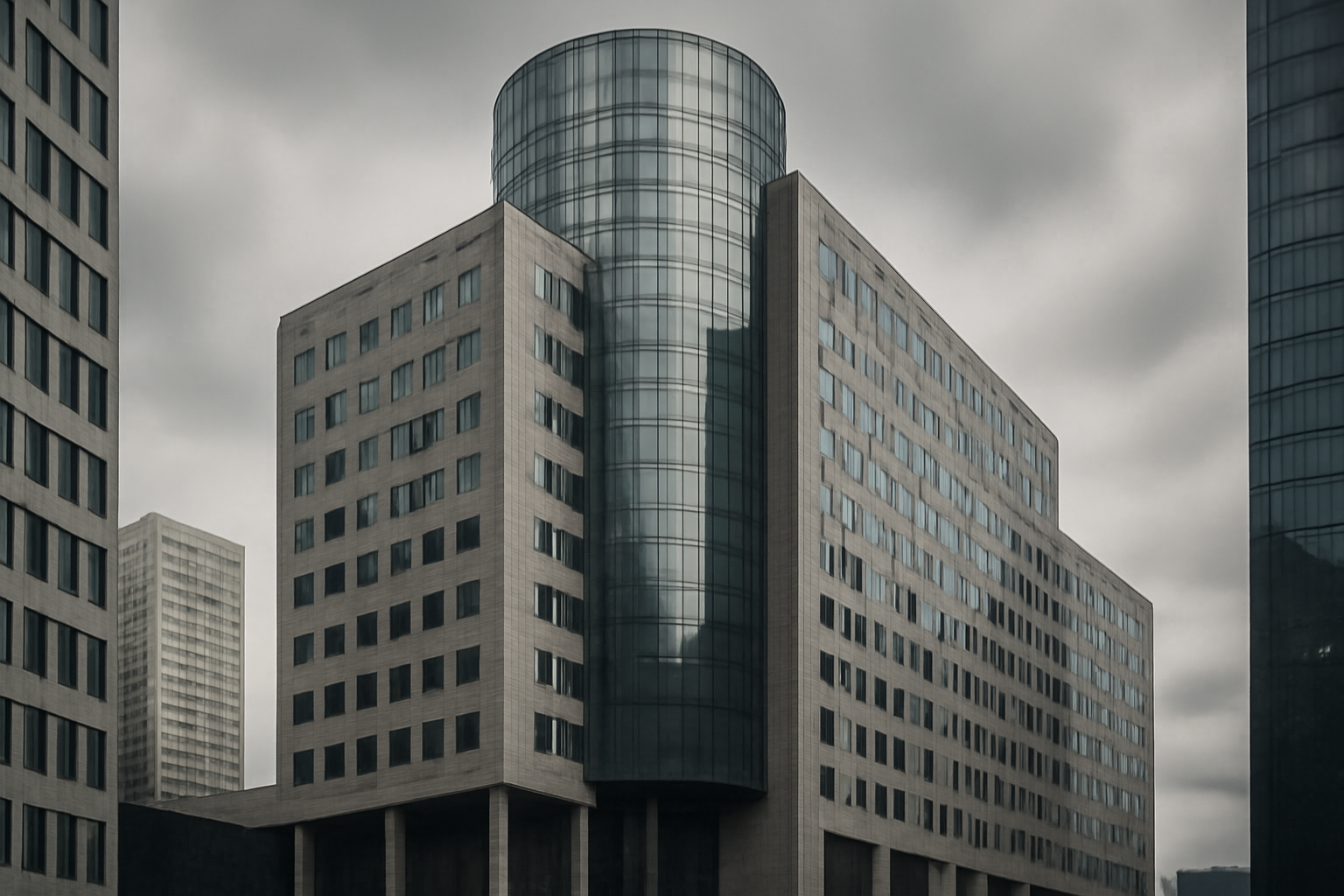 Paris stock exchange building facade under an overcast sky