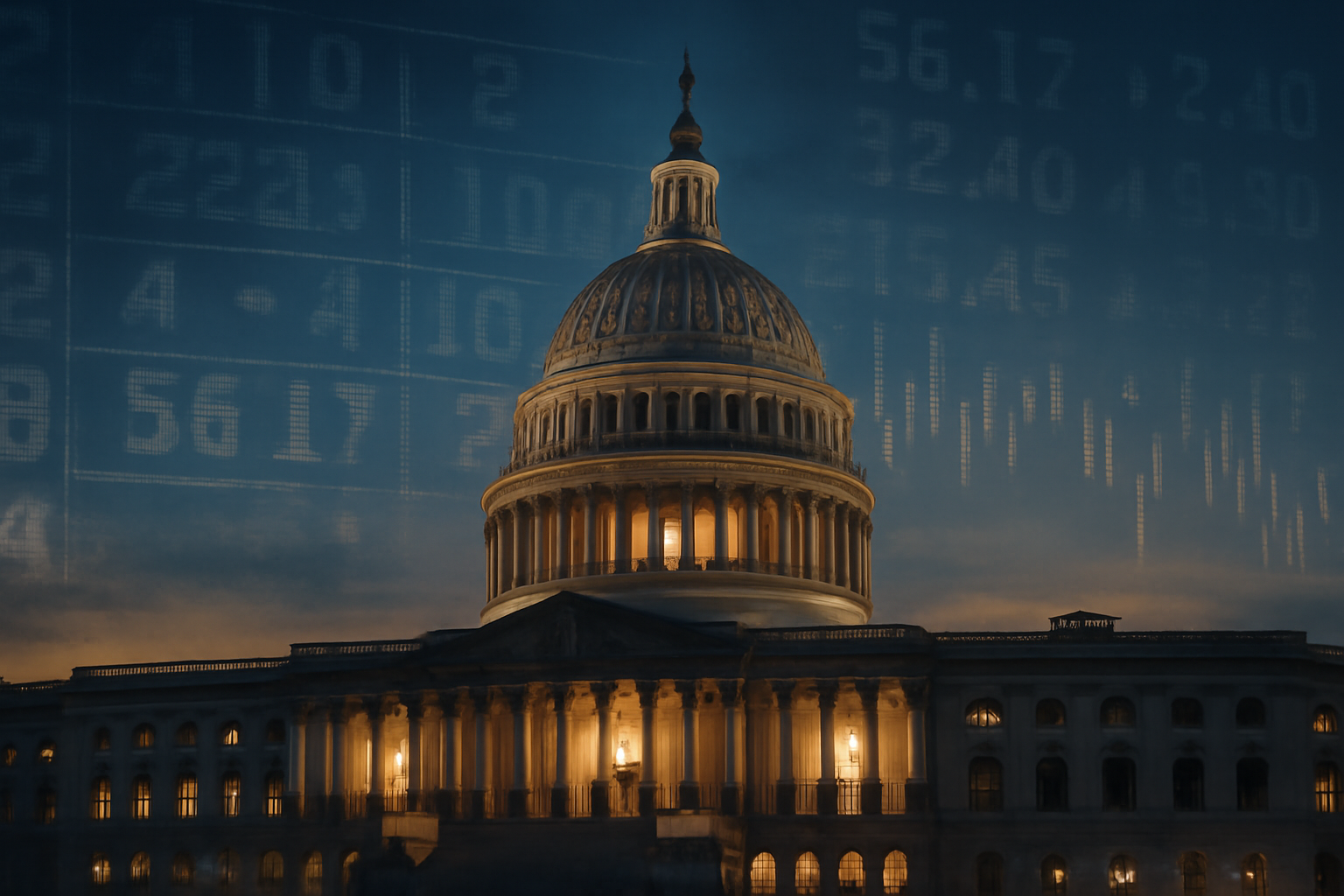 Capitol dome with a stock-ticker-style sports score overlay symbolizing prediction market betting