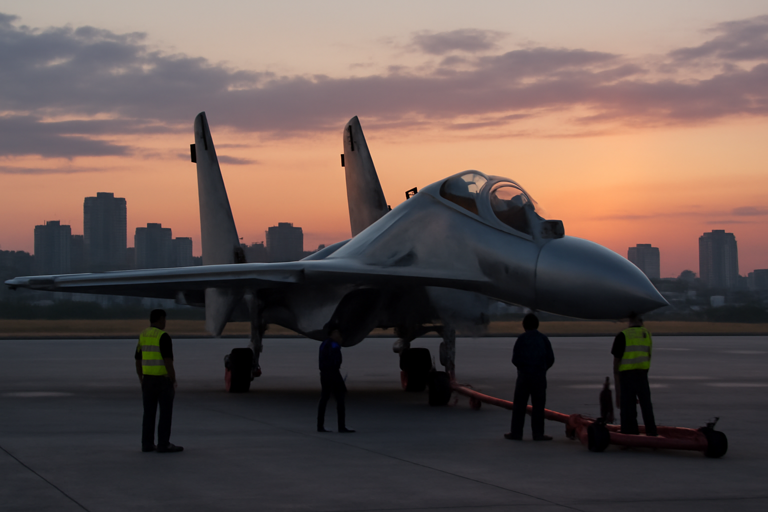 Sukhoi Su-30 fighter jet parked on the tarmac at Niamey international airport