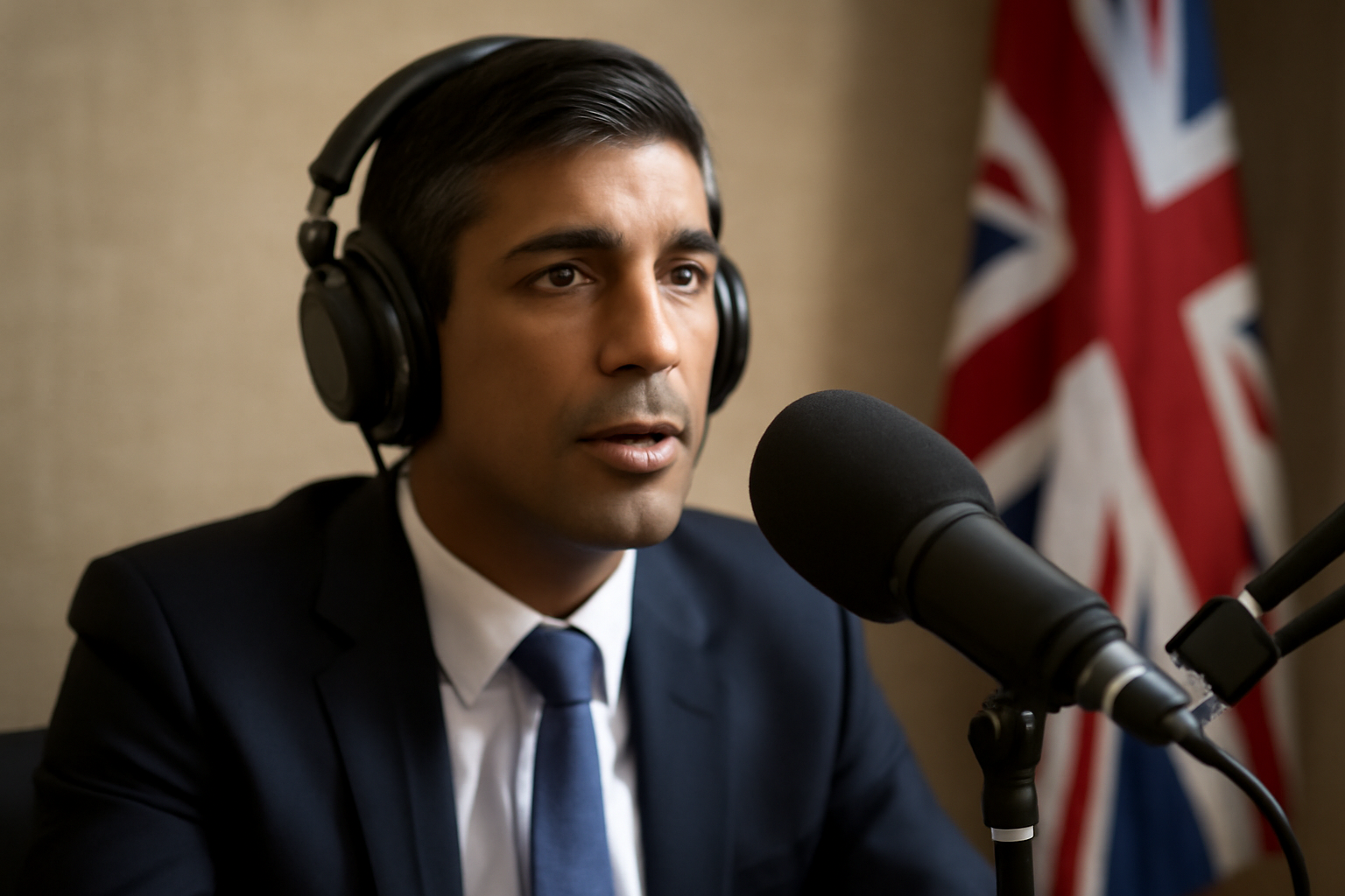 UK Prime Minister Andy Burnham speaking into a microphone during a podcast interview