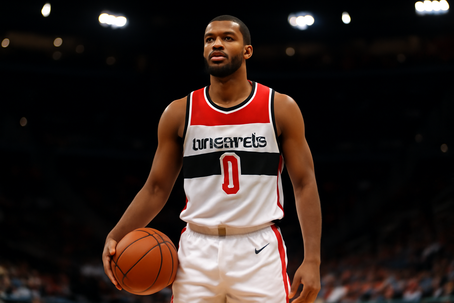 NBA player in Washington Wizards uniform standing on court during warmups