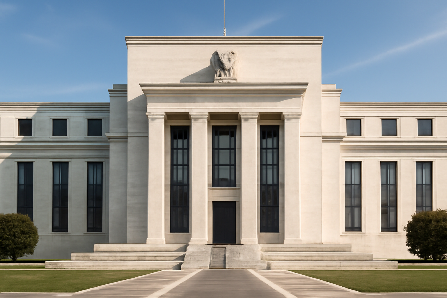 Federal Reserve headquarters building facade in Washington D.C. under daylight