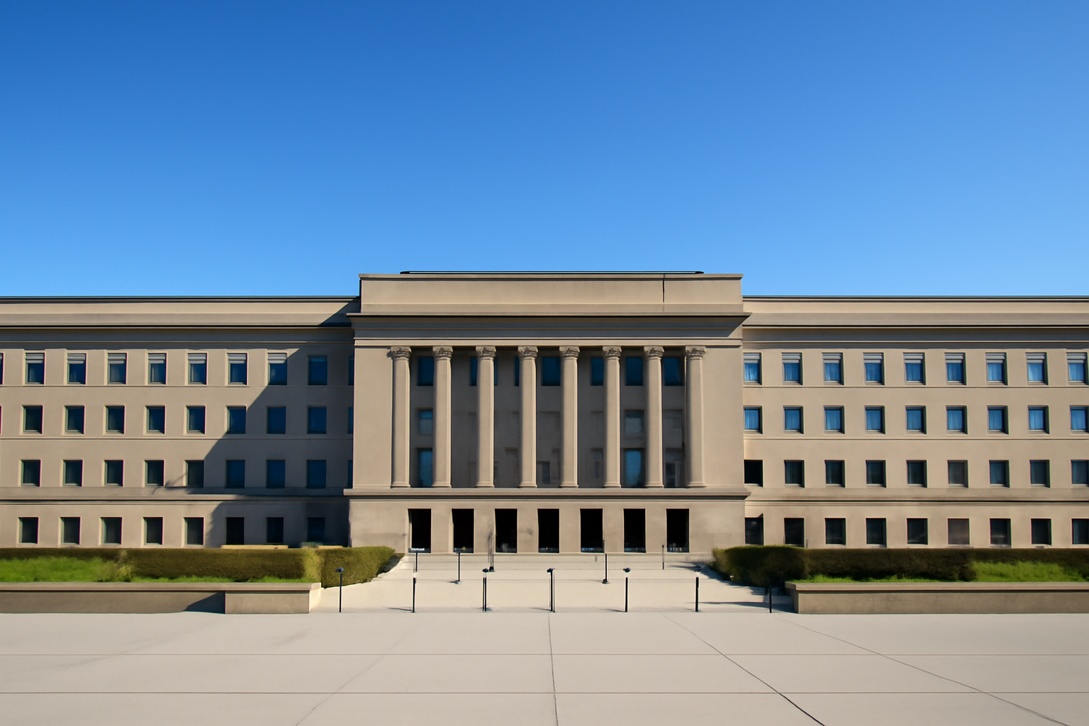 Exterior view of the Pentagon building under a clear sky