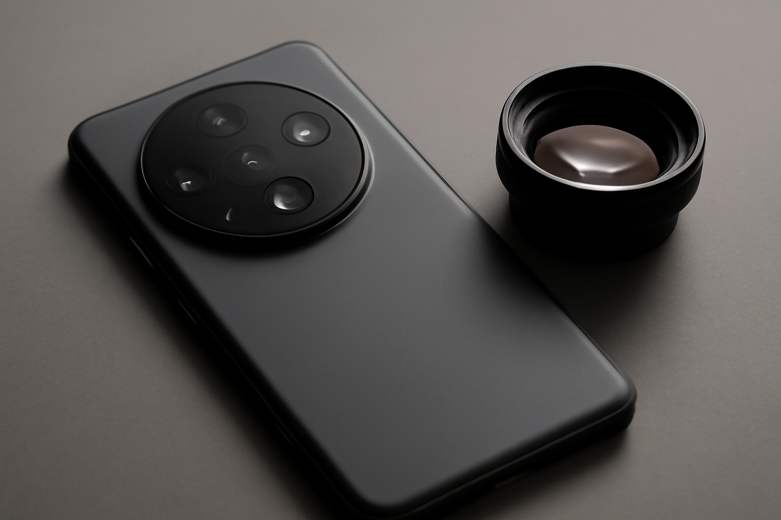 Vivo X500 Pro Max smartphone shown with its rear camera module and teleconverter lens attachment