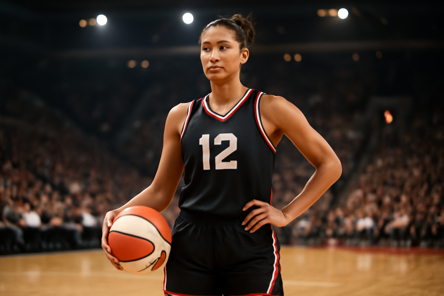 A'ja Wilson holding a basketball in an Aces uniform on the court